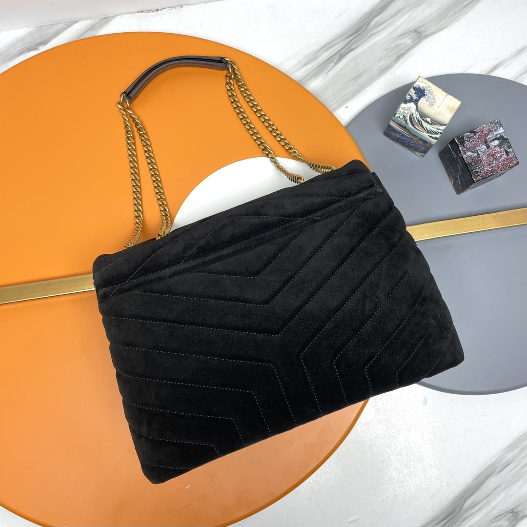 Saint Laurent Medium Loulou Bag in Black Suede with Gold Hardware