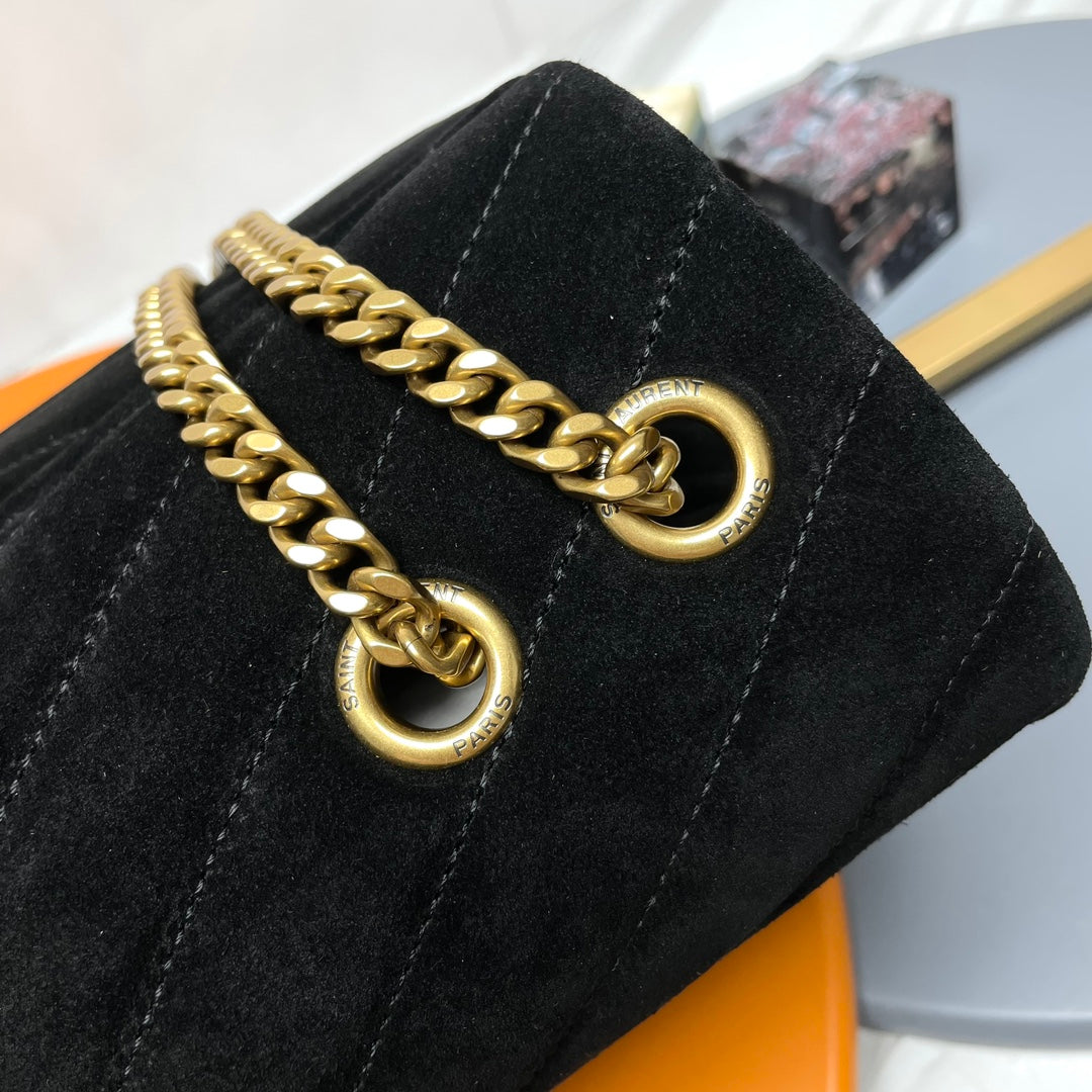 Saint Laurent Medium Loulou Bag in Black Suede with Gold Hardware