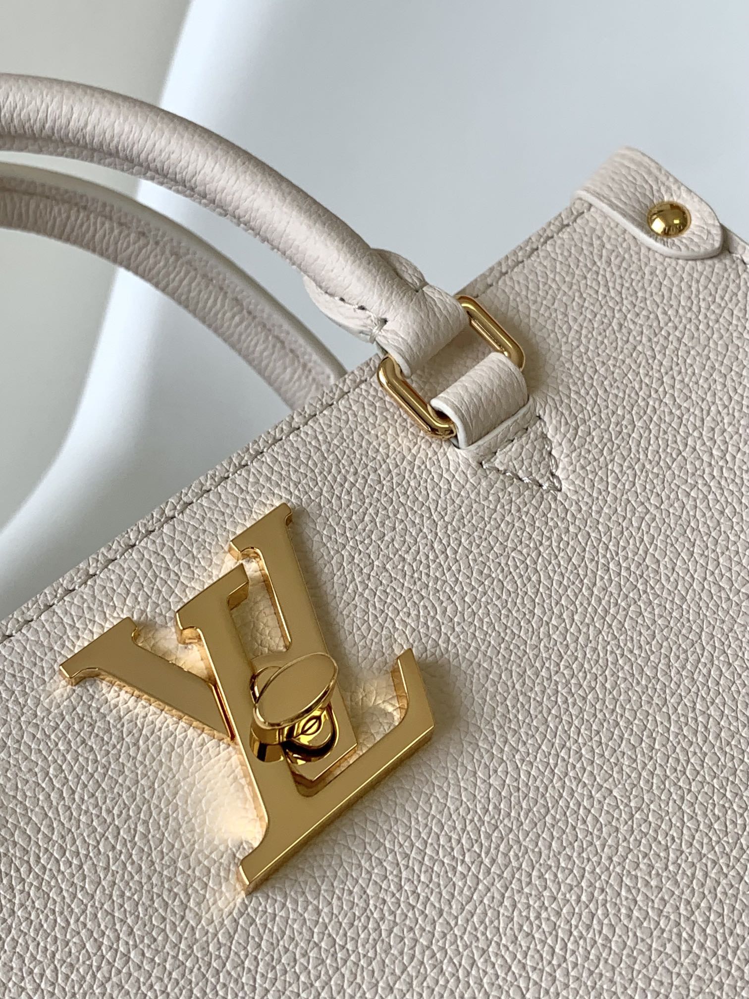 Louis Vuitton Lockme Shopper Grained Calfskin Leather Tote Bag - Beige