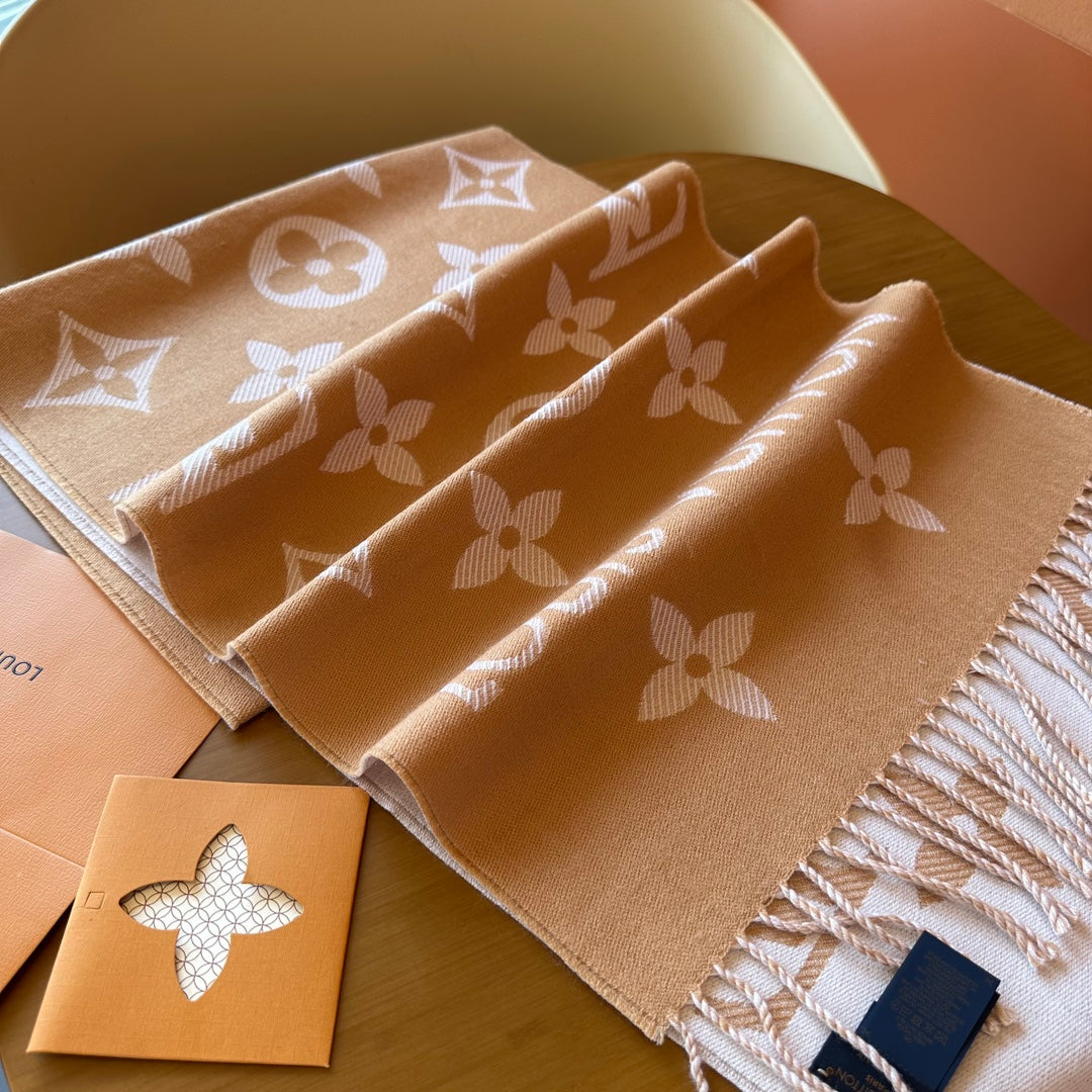Louis Vuitton Monogram Scarf Shawl - Beige and White Classic LV Logo Luxury Accessory