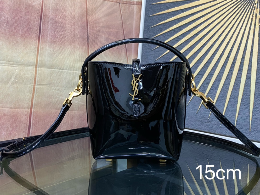 Saint Laurent Mini Le 37 Bucket Bag in Shiny Patent Leather - Black