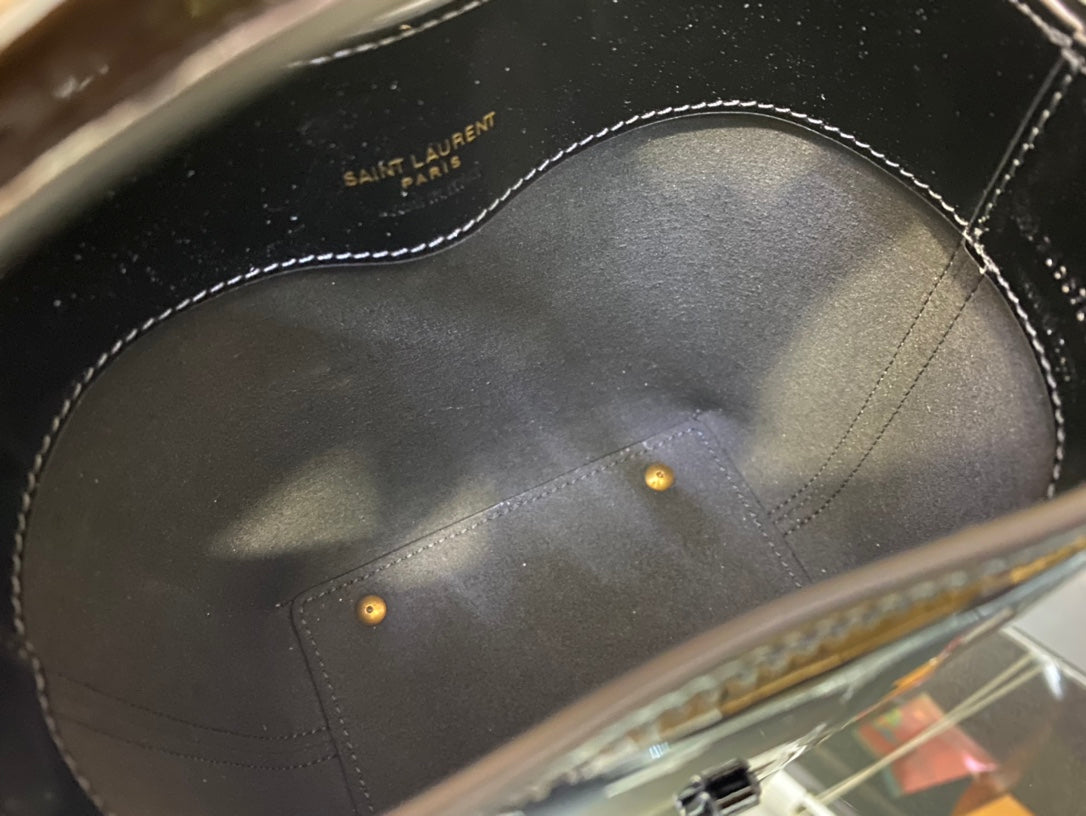 Saint Laurent Mini Le 37 Bucket Bag in Shiny Patent Leather - Black