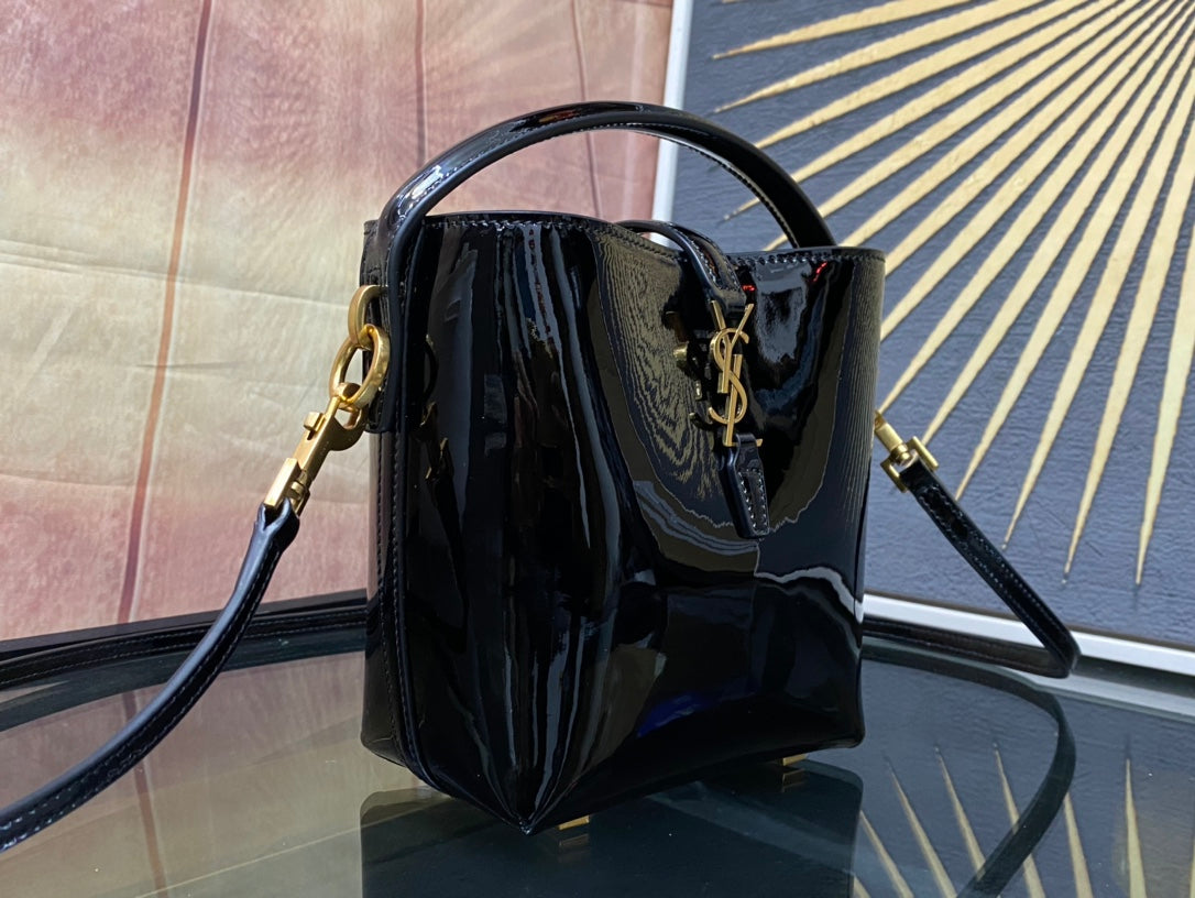 Saint Laurent Mini Le 37 Bucket Bag in Shiny Patent Leather - Black