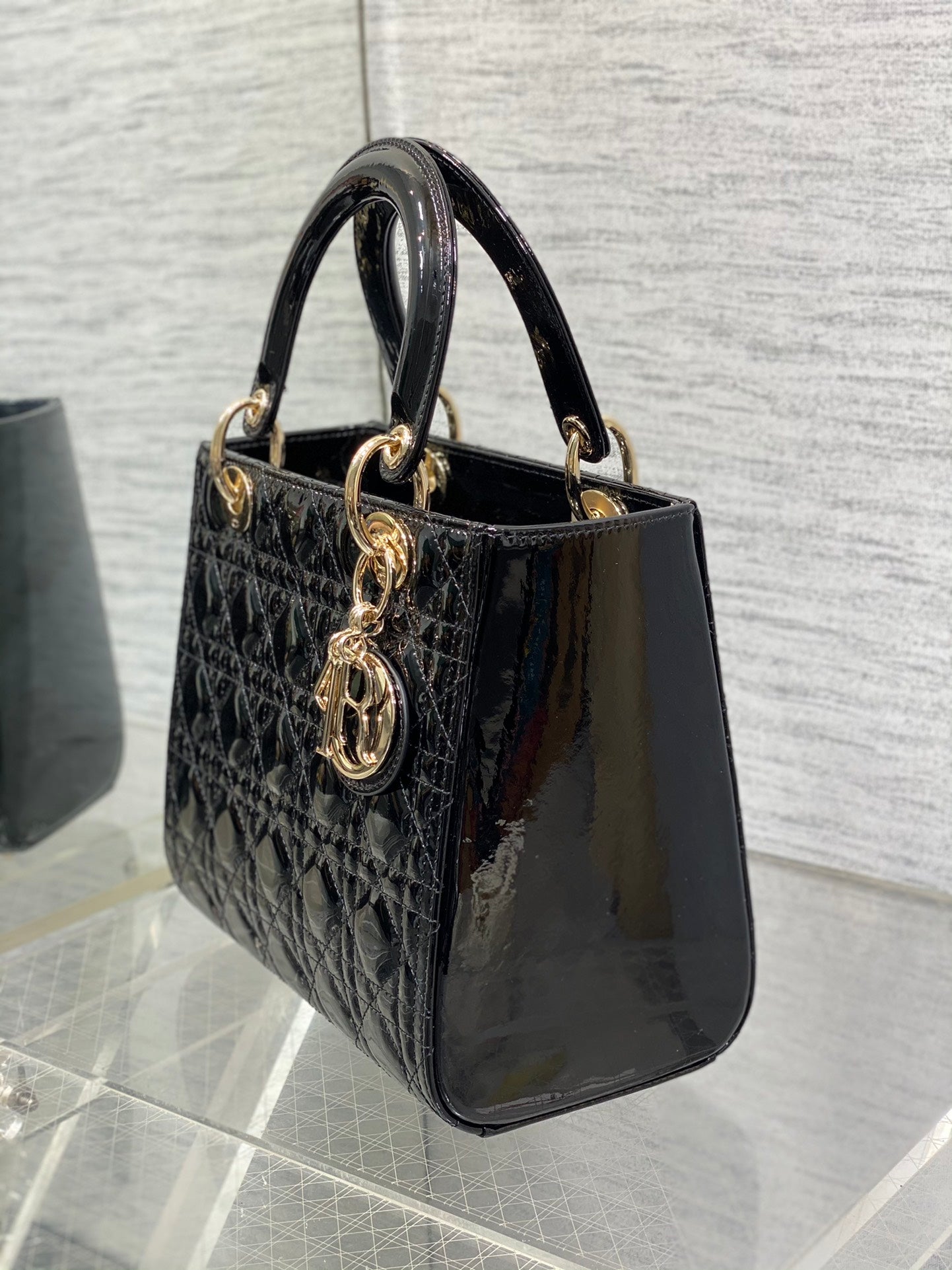 Christian Dior Lady Dior Small Handbag Black Cannage Patent Leather