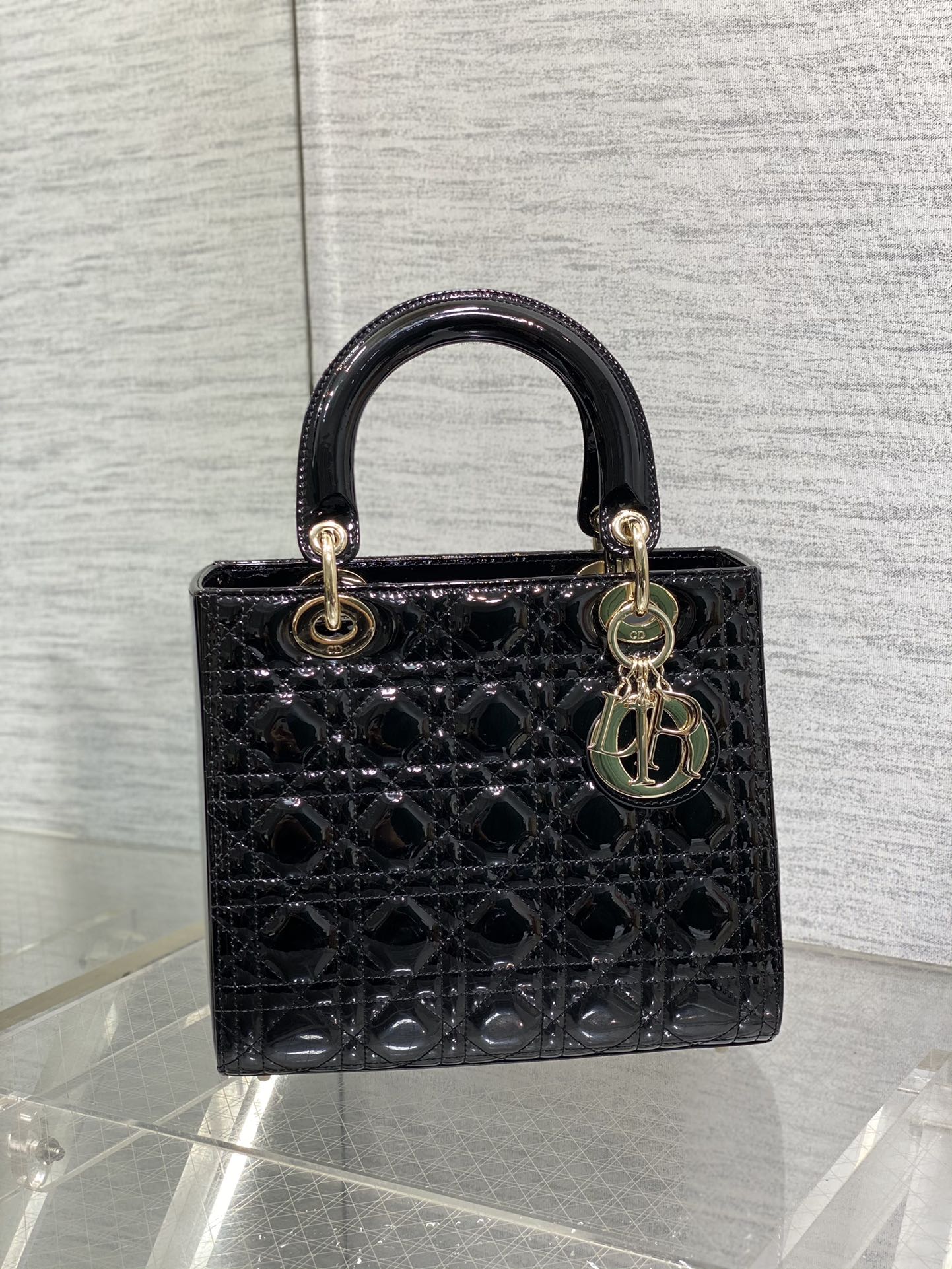Christian Dior Lady Dior Small Handbag Black Cannage Patent Leather
