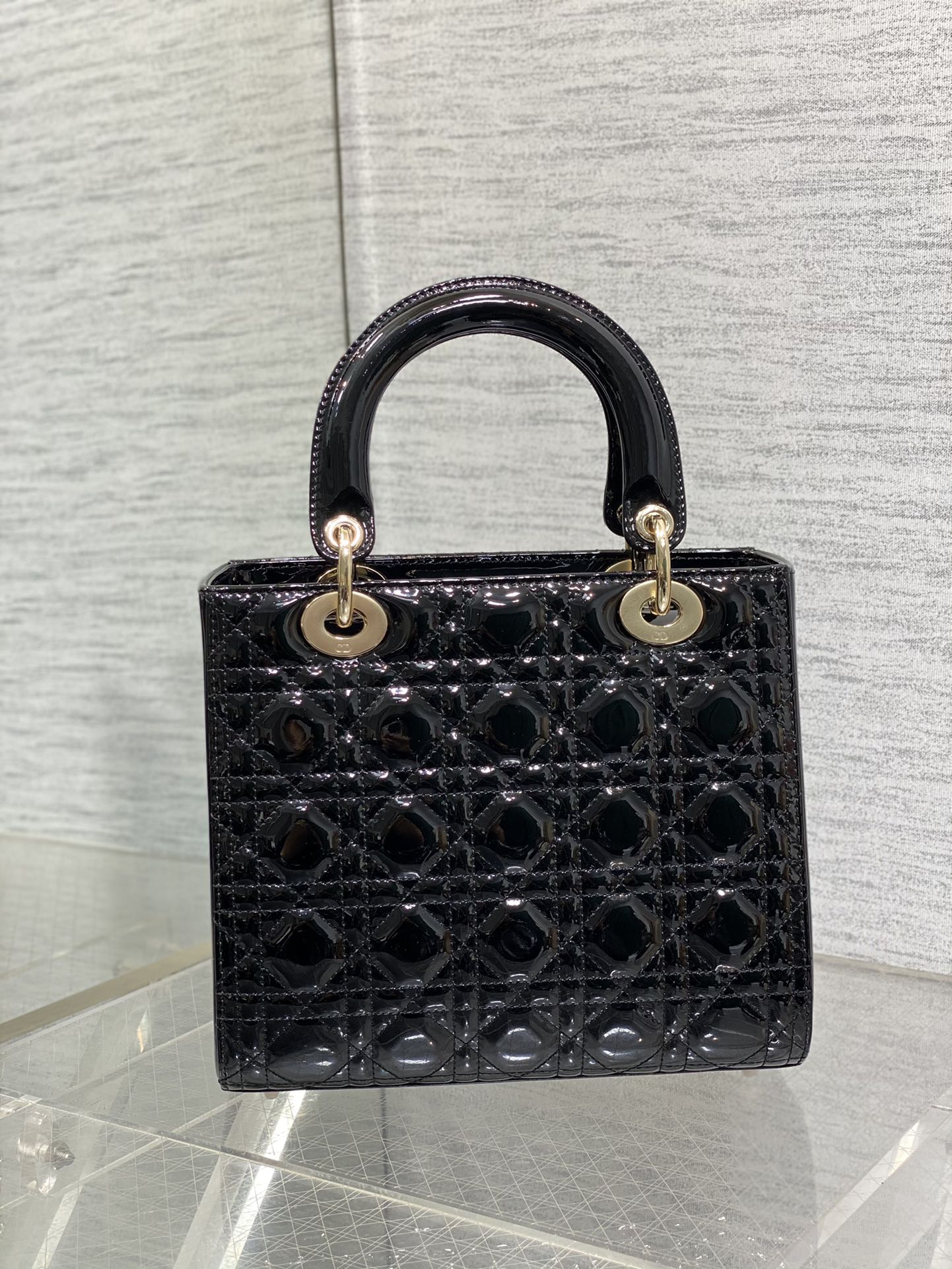 Lady Dior Mini Bag - Black Cannage Patent Calfskin with Gold-Tone Hardware