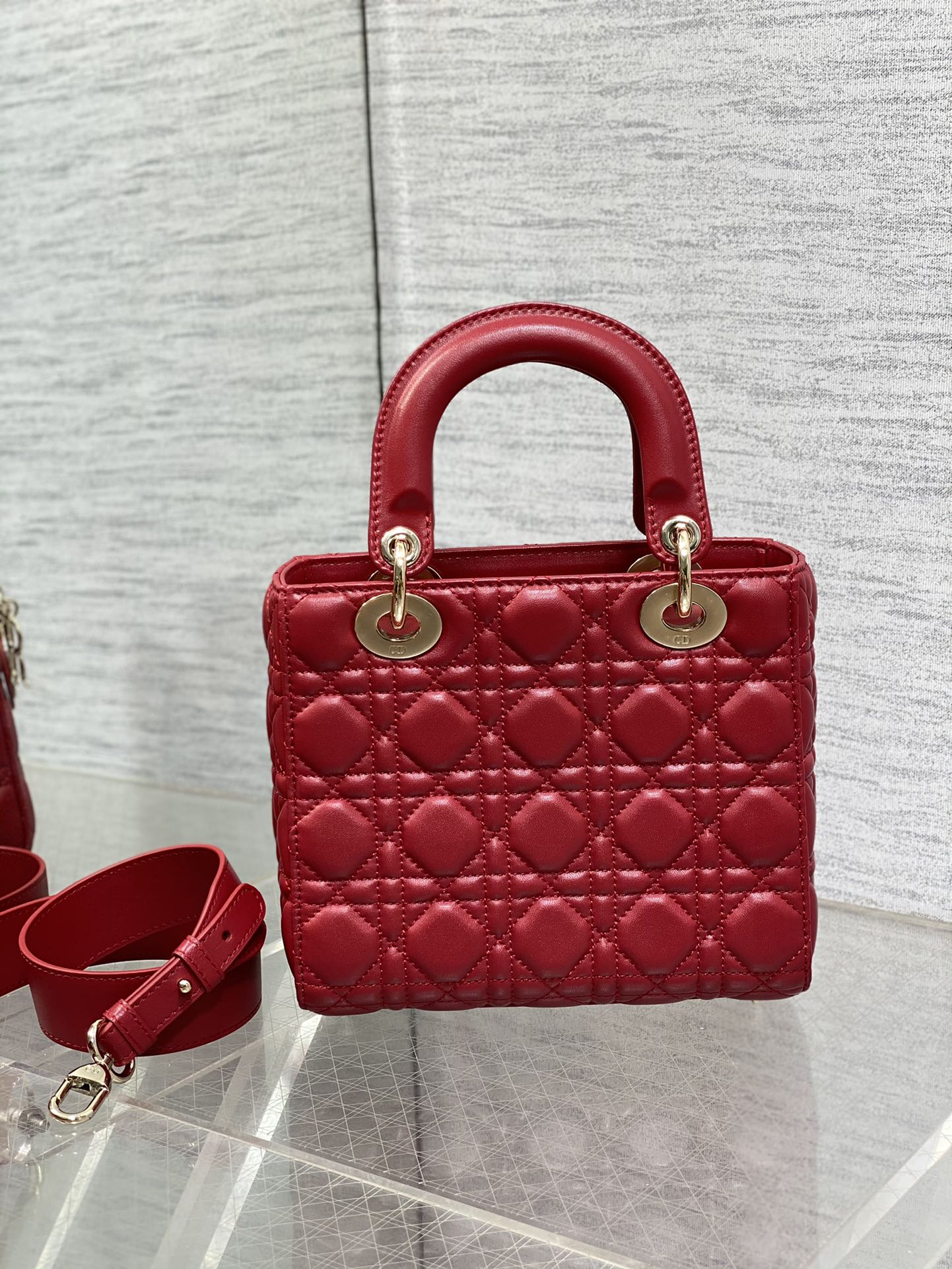 Christian Dior Small My ABCDior Lady Dior Bag - Red Cannage Lambskin with Gold-Tone Hardware