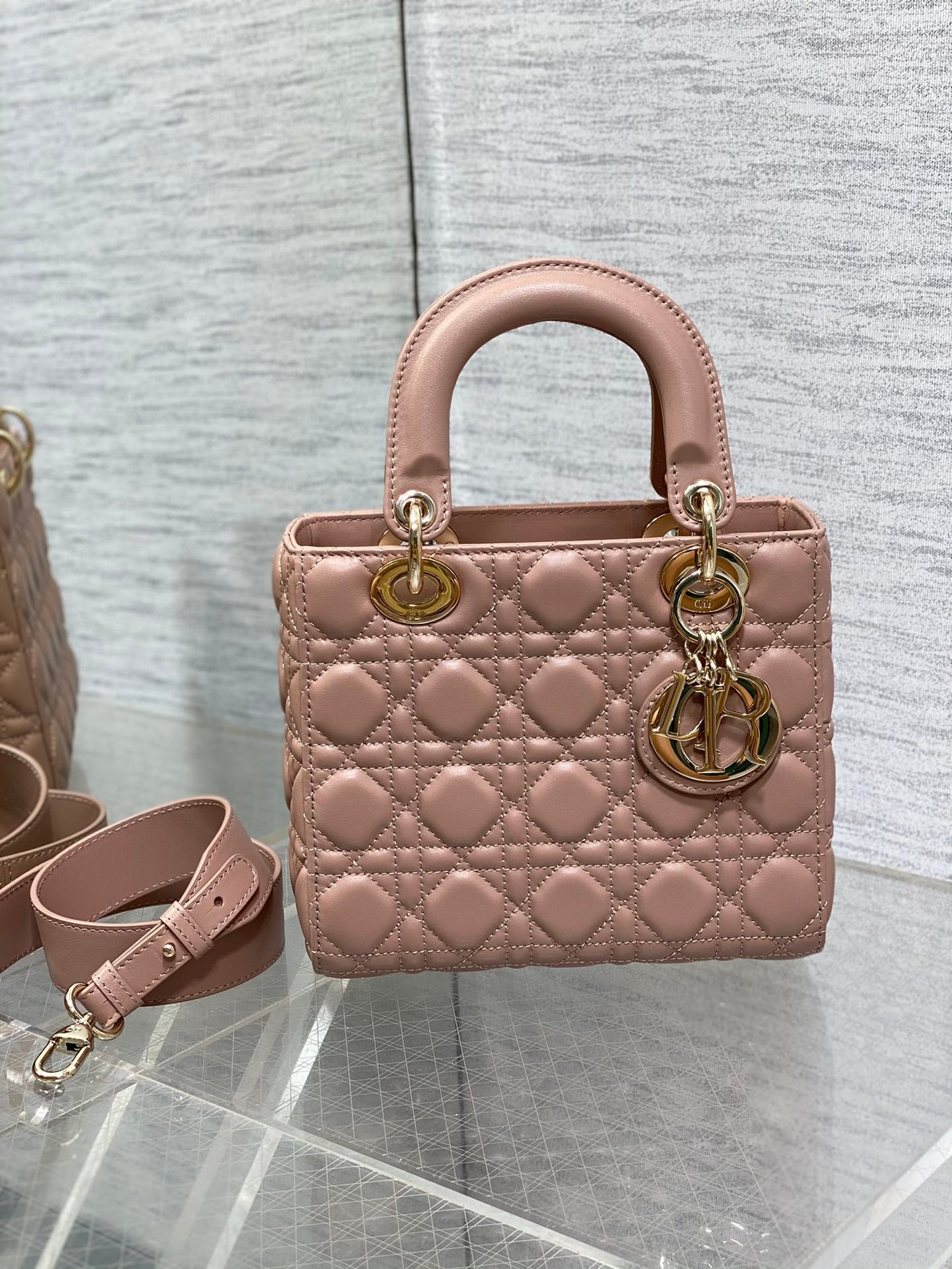 Christian Dior Lady Dior My ABCDior Bag Pink Lambskin Gold-Finish Metal