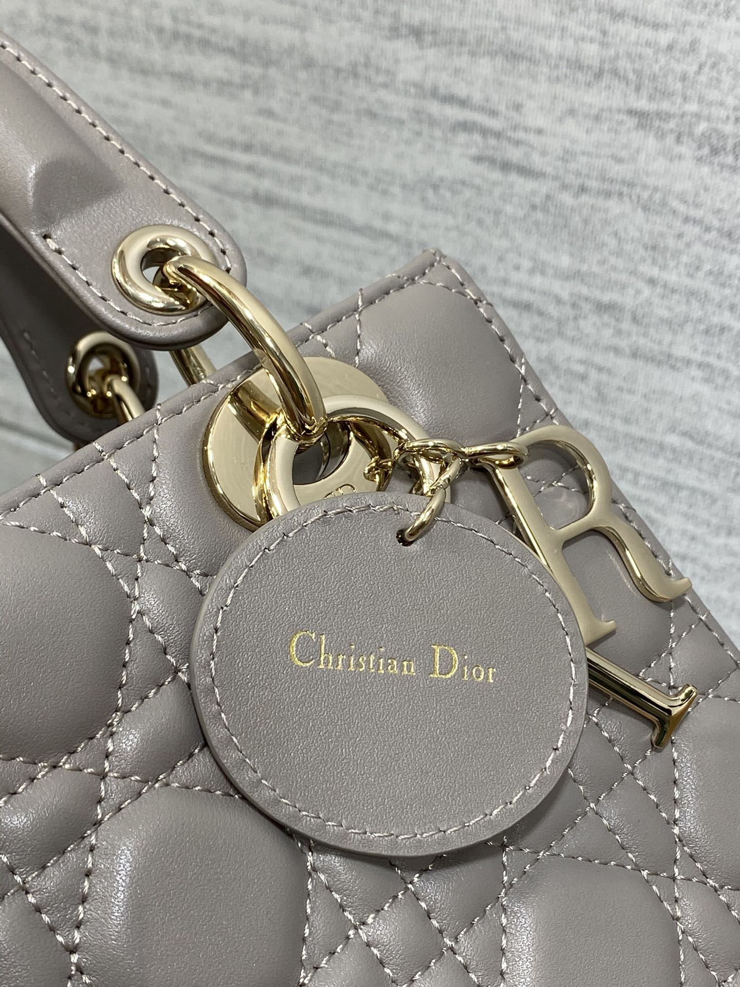 Dior Small Lady My ABCDior Bag in Grey Cannage Lambskin with Gold-Finish Metal