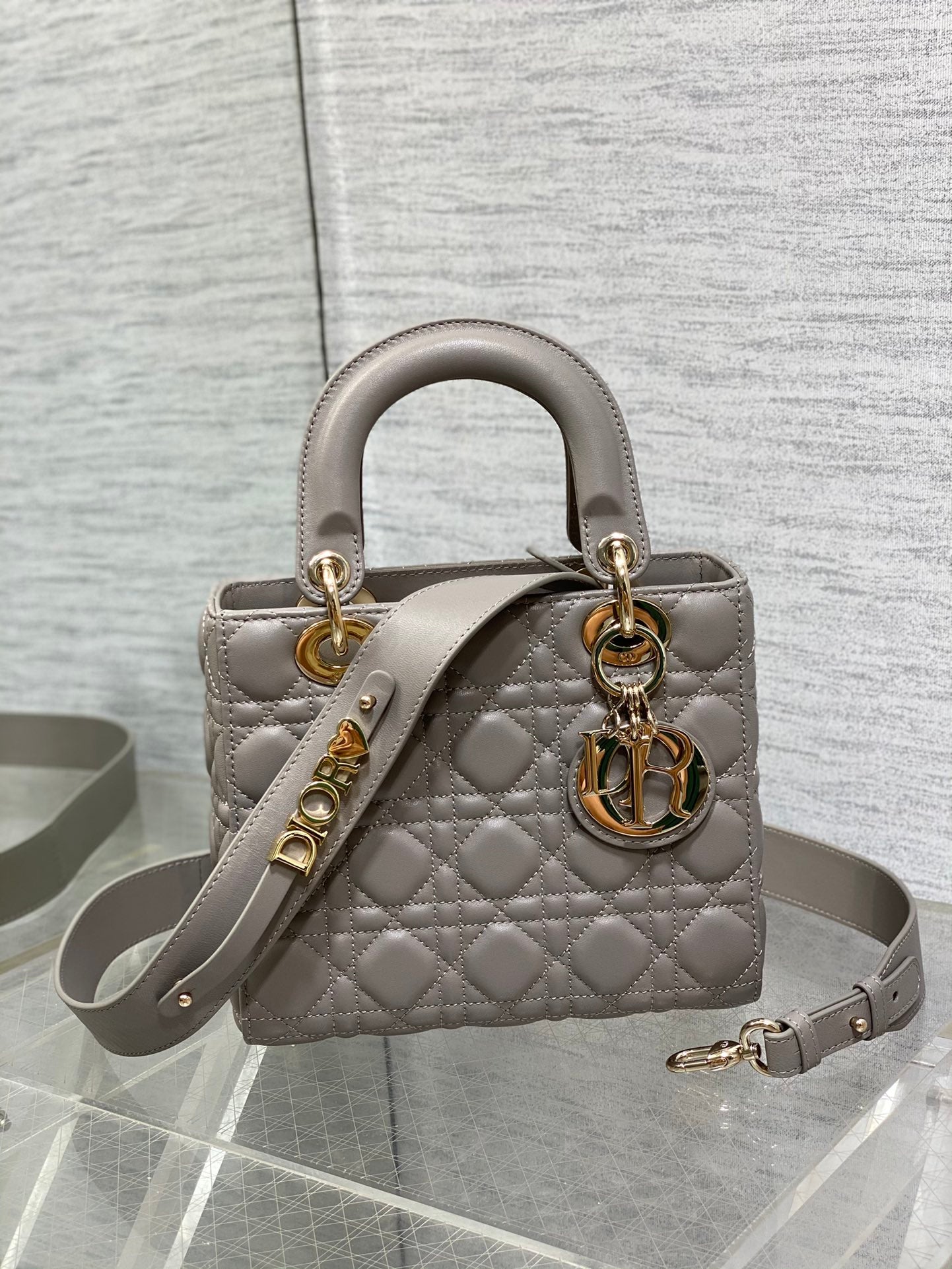 Christian Dior Lady Dior My ABCDior Bag - Grey Cannage Lambskin with Gold-Finish Metal Hardware