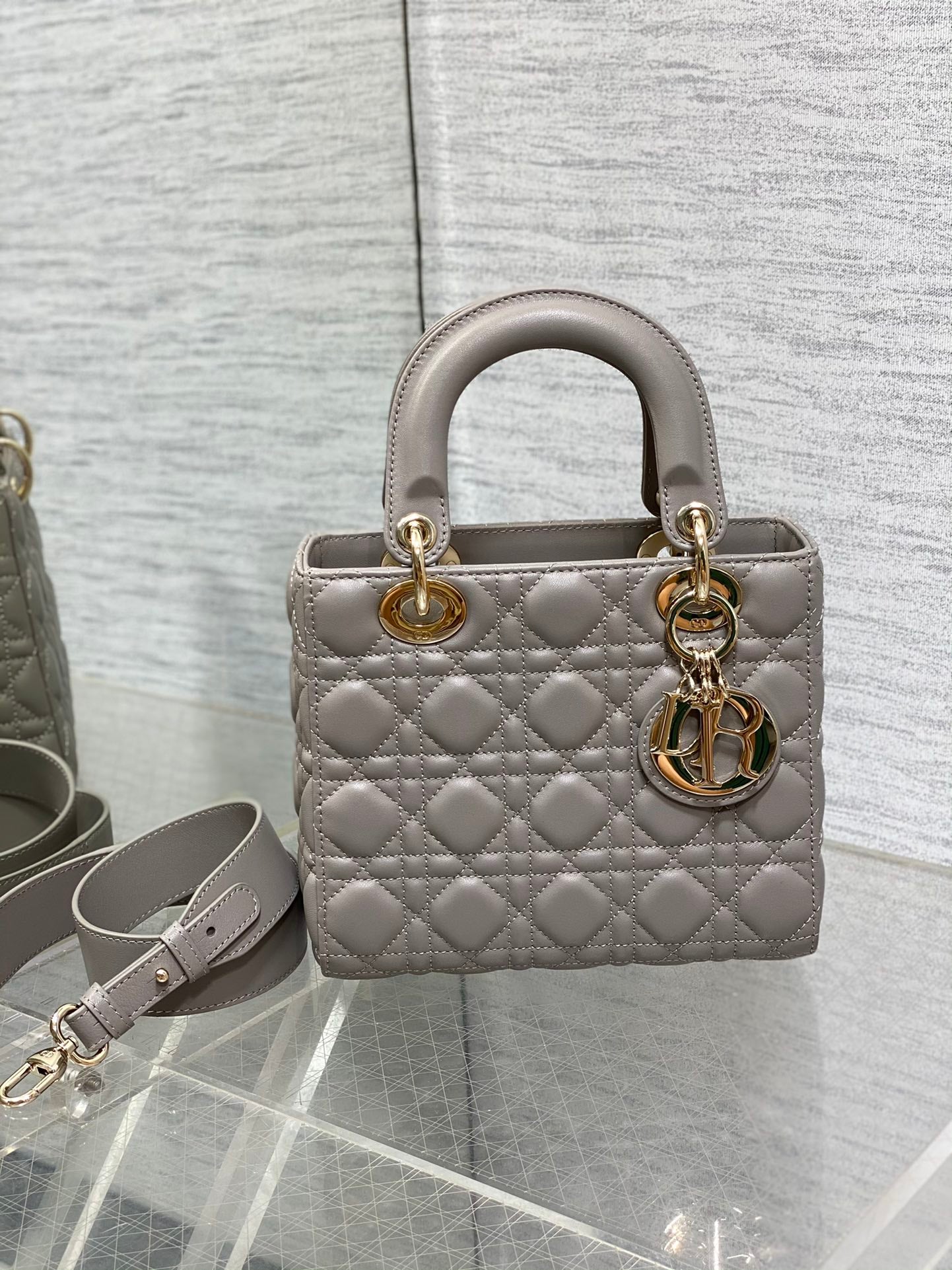 Christian Dior Lady Dior My ABCDior Bag - Grey Cannage Lambskin with Gold-Finish Metal Hardware