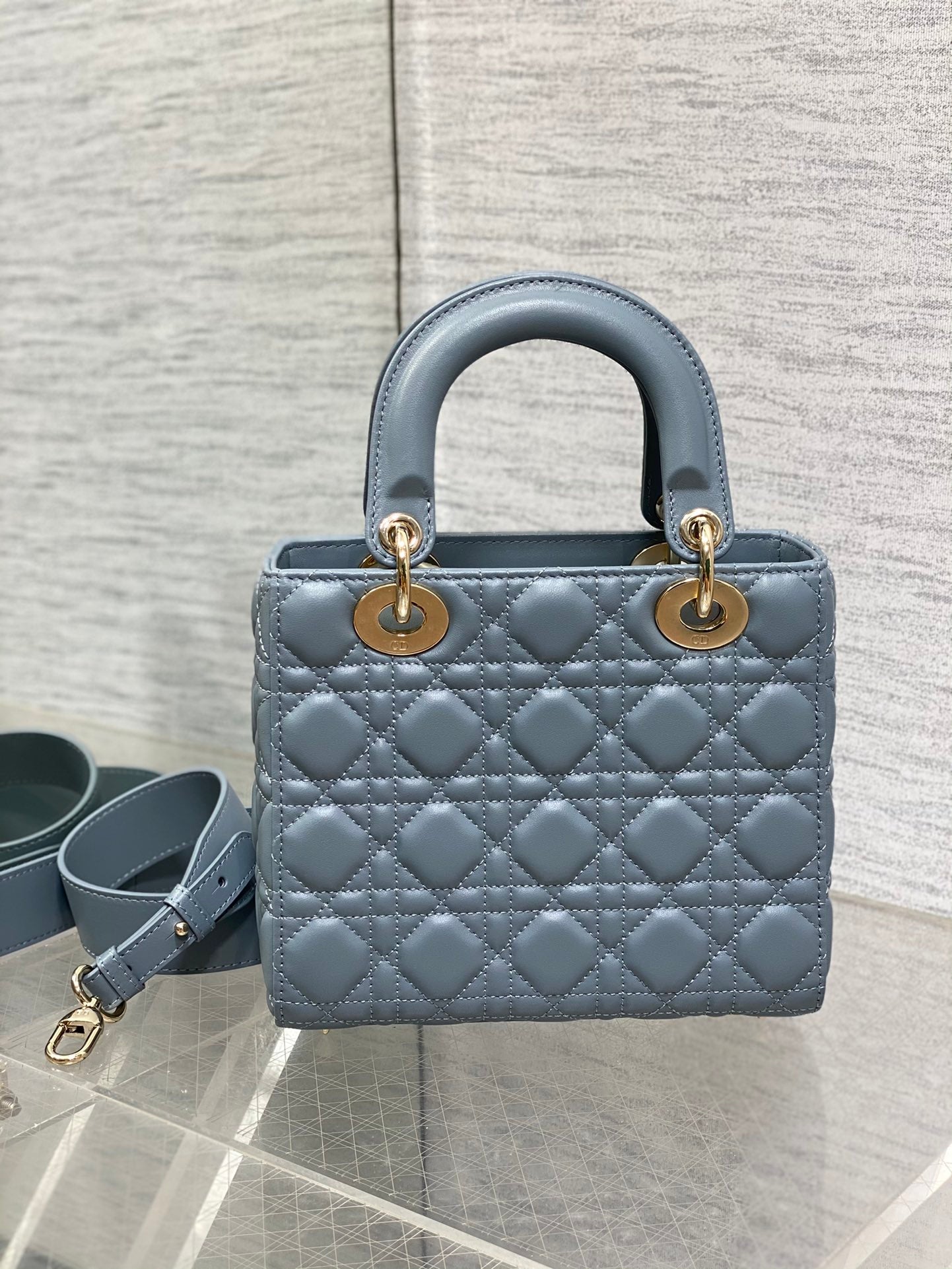 Christian Dior Small Lady My ABCDior Bag Cloud Blue Cannage Lambskin Gold-Finish Metal