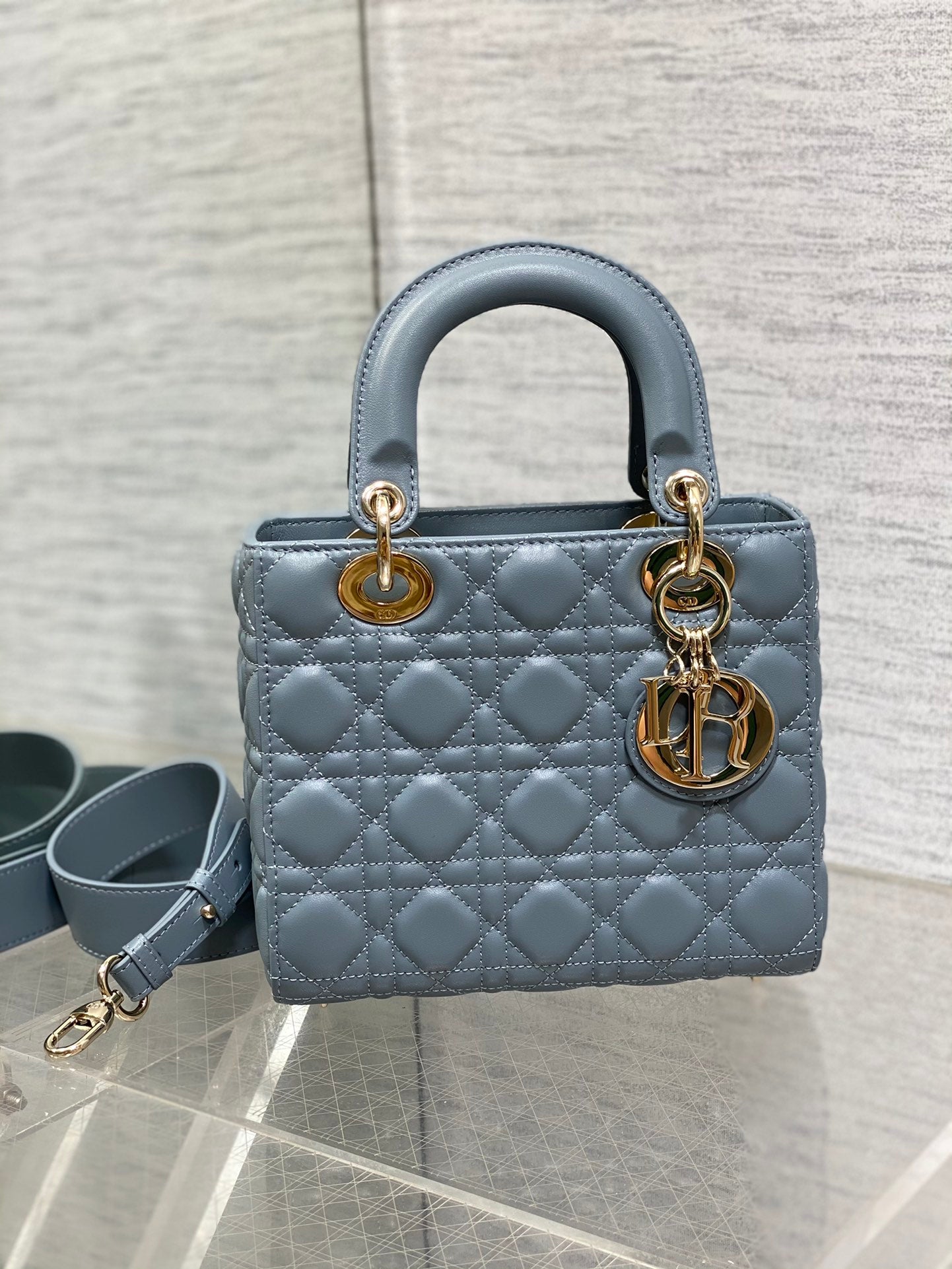 Christian Dior Small Lady Dior Bag in Cloud Blue Cannage Lambskin