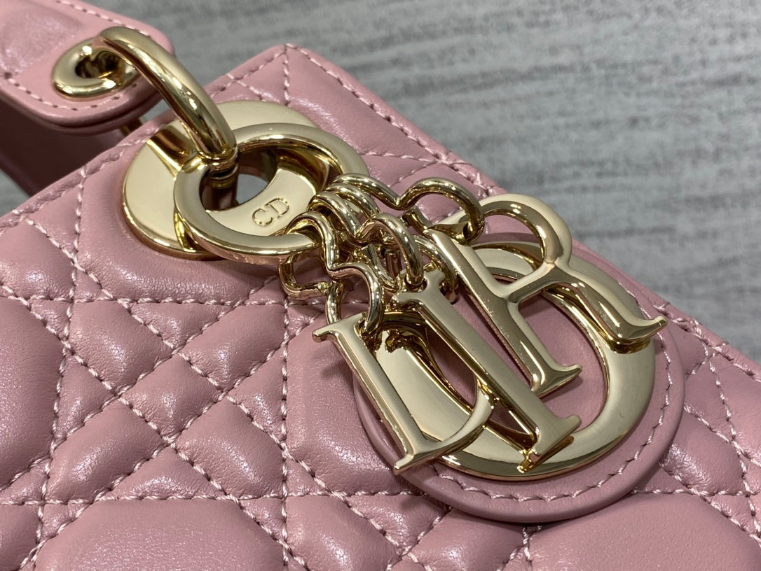 Lady Dior Mini Bag Pink Cannage Lambskin with Gold-Finish Charms