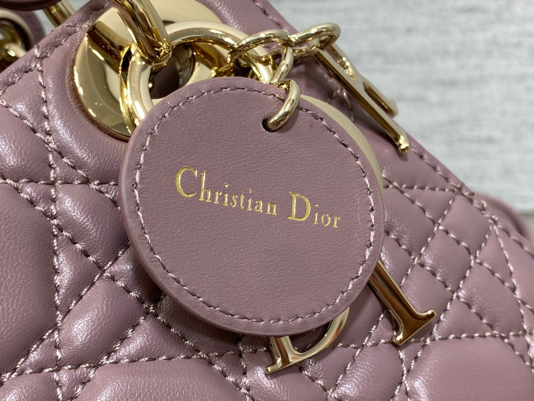 Christian Dior Mini Lady Dior Bag in Pearlescent Mauve Cannage Lambskin