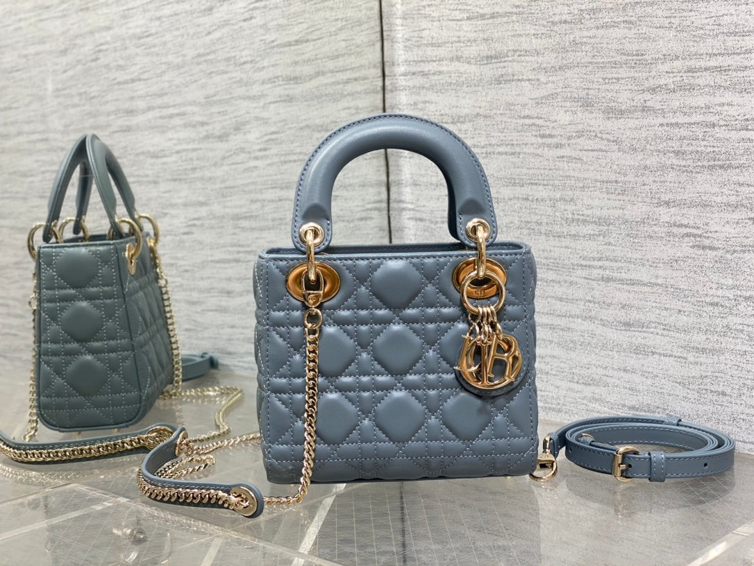 Christian Dior Lady Dior Mini Bag Cannage Lambskin - Dusty Blue