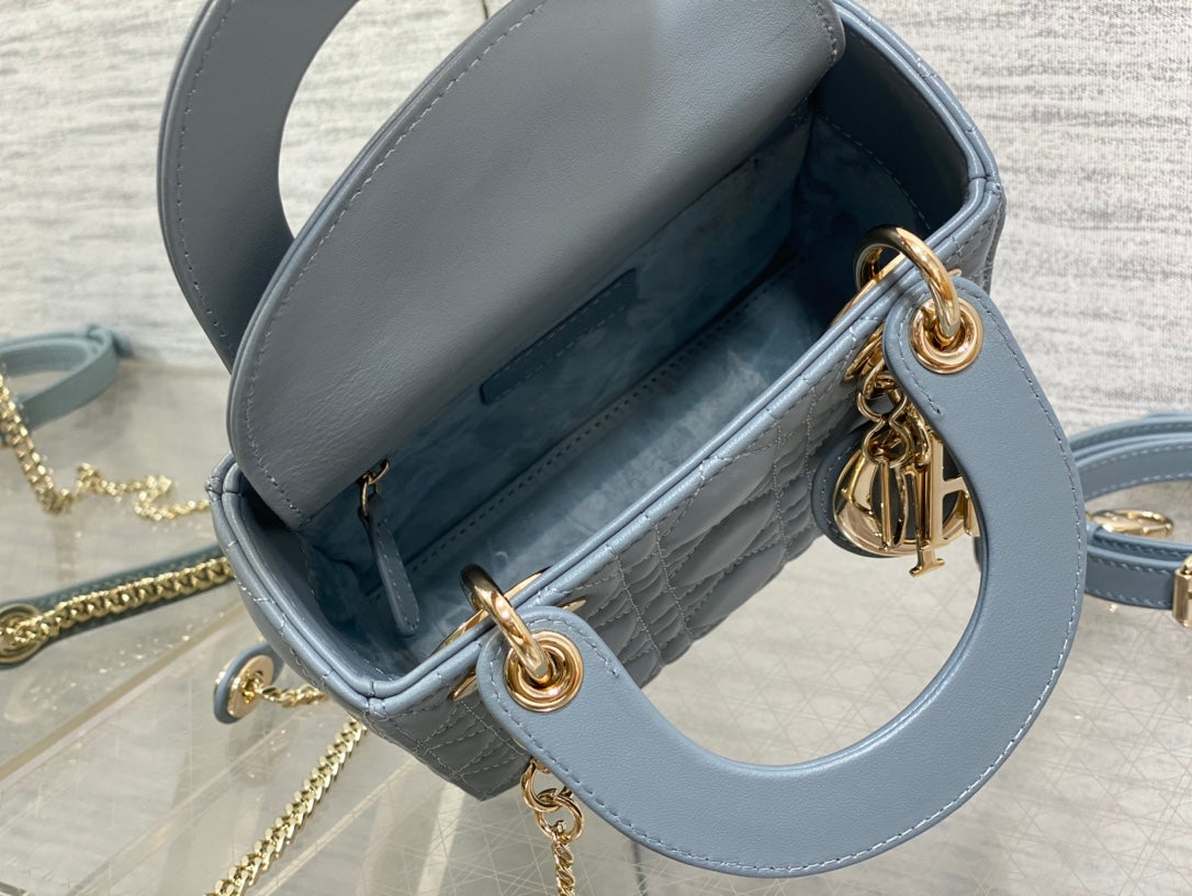 Lady Dior Mini Bag - Cloud Blue Cannage Lambskin with Gold Hardware