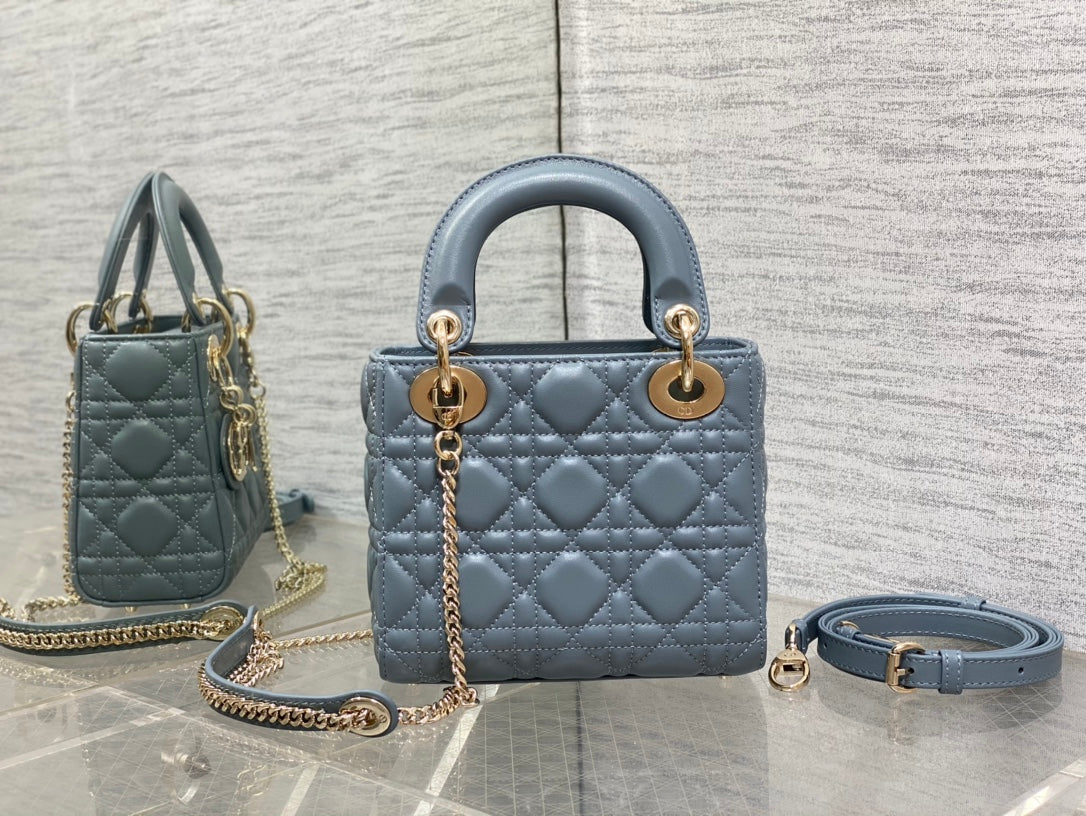 Lady Dior Mini Bag - Cloud Blue Cannage Lambskin with Gold Hardware