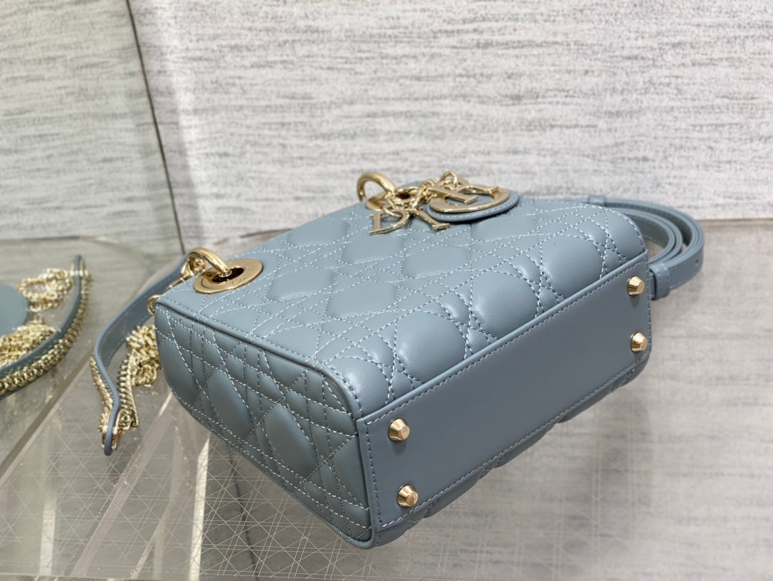 Christian Dior Lady Dior Mini Bag Cannage Lambskin - Dusty Blue