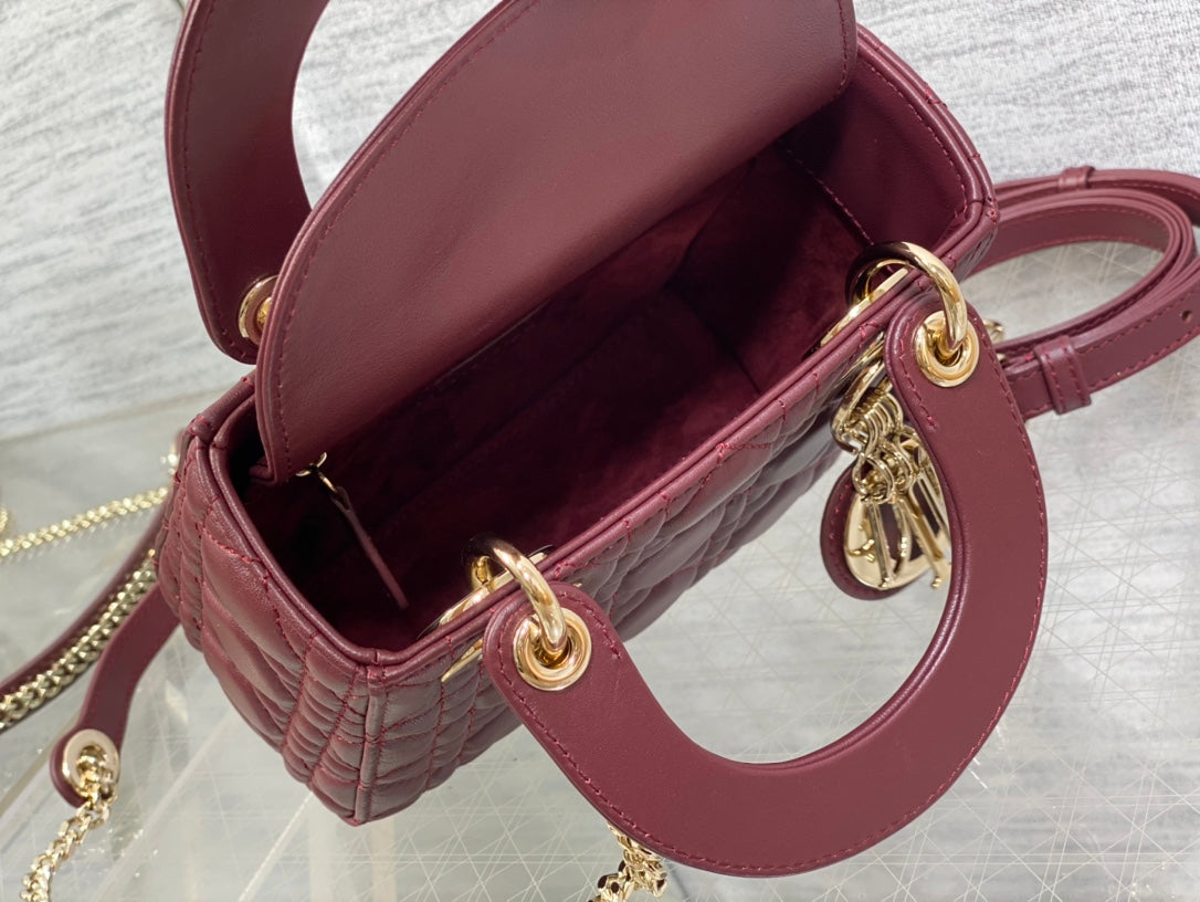Lady Dior Mini Bag Burgundy Cannage Lambskin