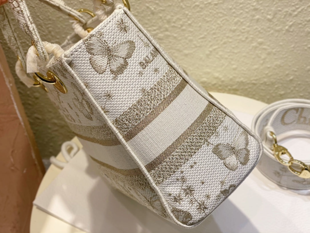 Christian Dior Lady D-Lite Bag with Grey Butterfly Embroidery - Small