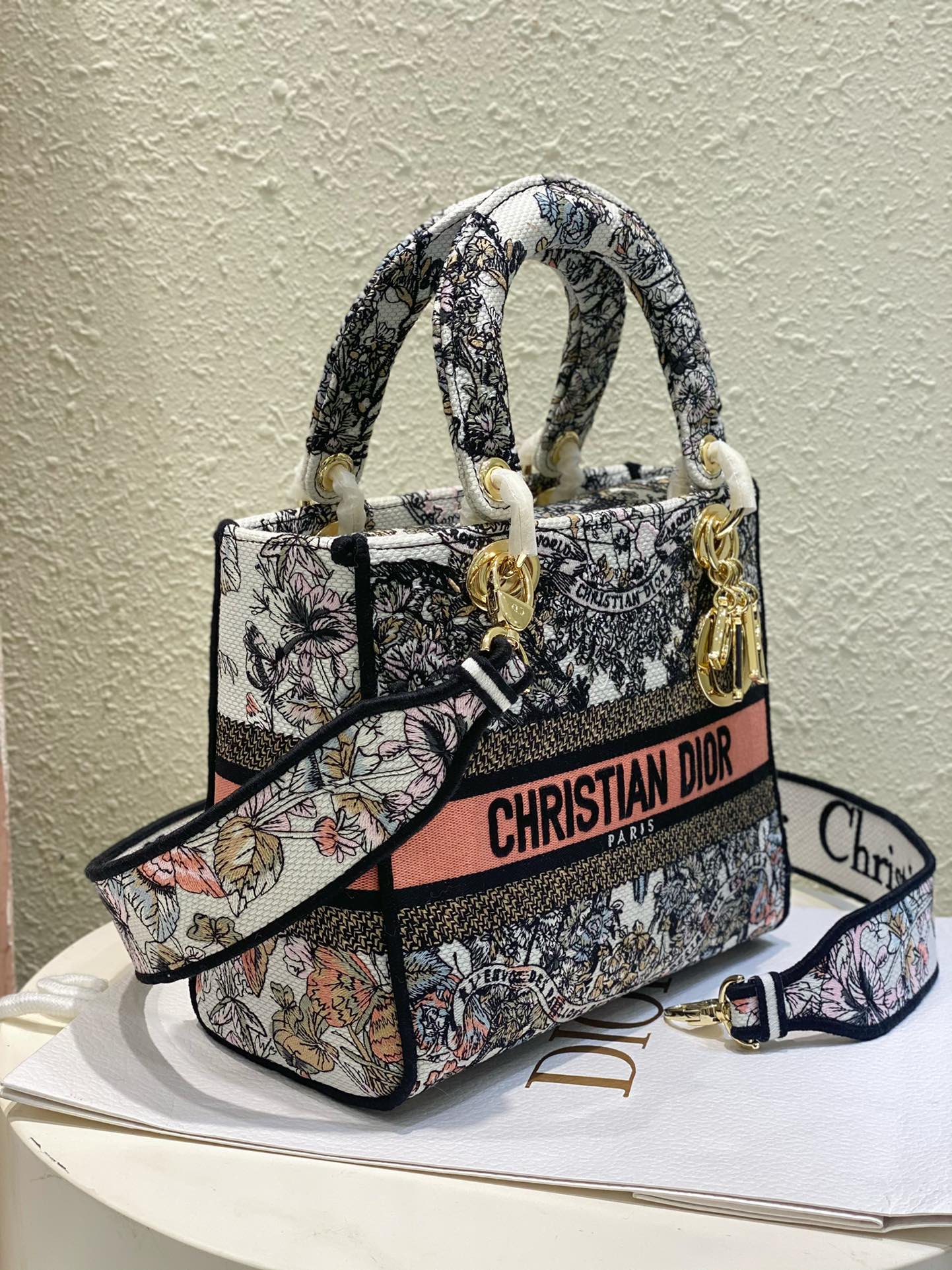 Christian Dior Lady D-Lite Embroidered Canvas Bag - Medium