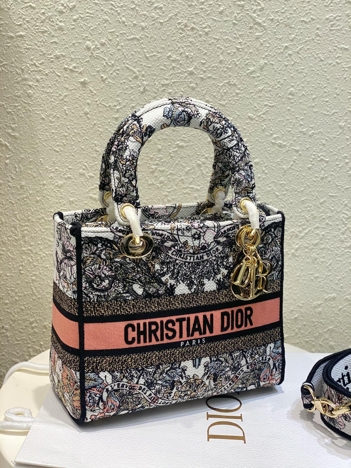 Christian Dior Lady D-Lite Embroidered Canvas Bag - Medium