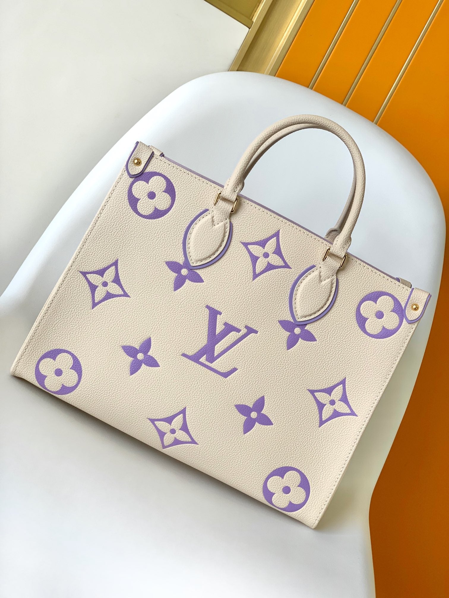 Louis Vuitton OnTheGo MM Monogram Empreinte Giant Tote Bag - Cream/Purple