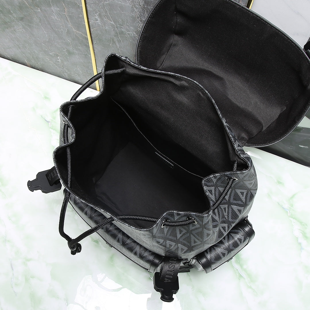 Grey Geometric Diamond Pattern Multi-Pocket Backpack for Men and Women