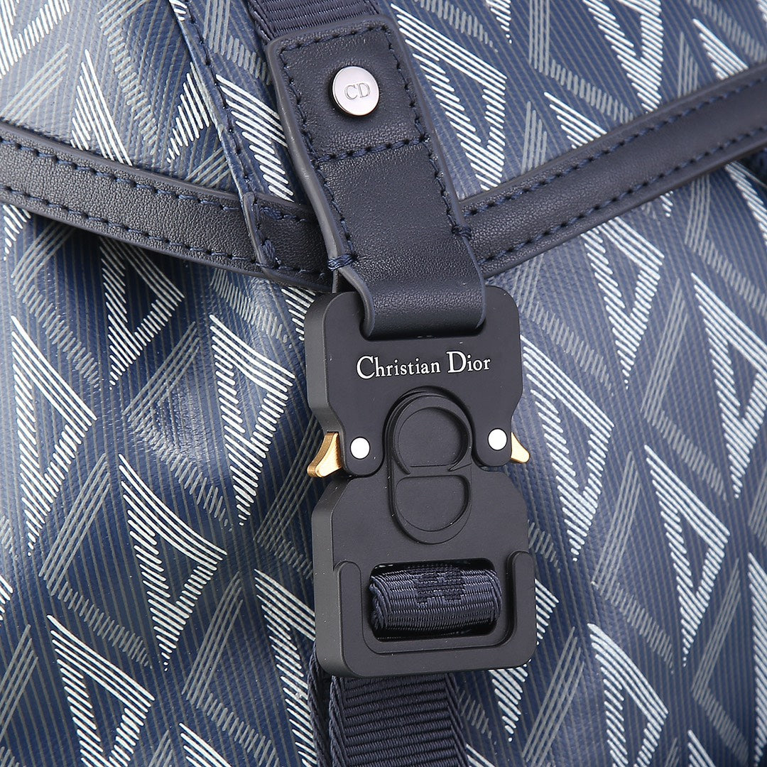 Geometric Print Flap-Top Backpack with Buckle Closures - Blue/Grey
