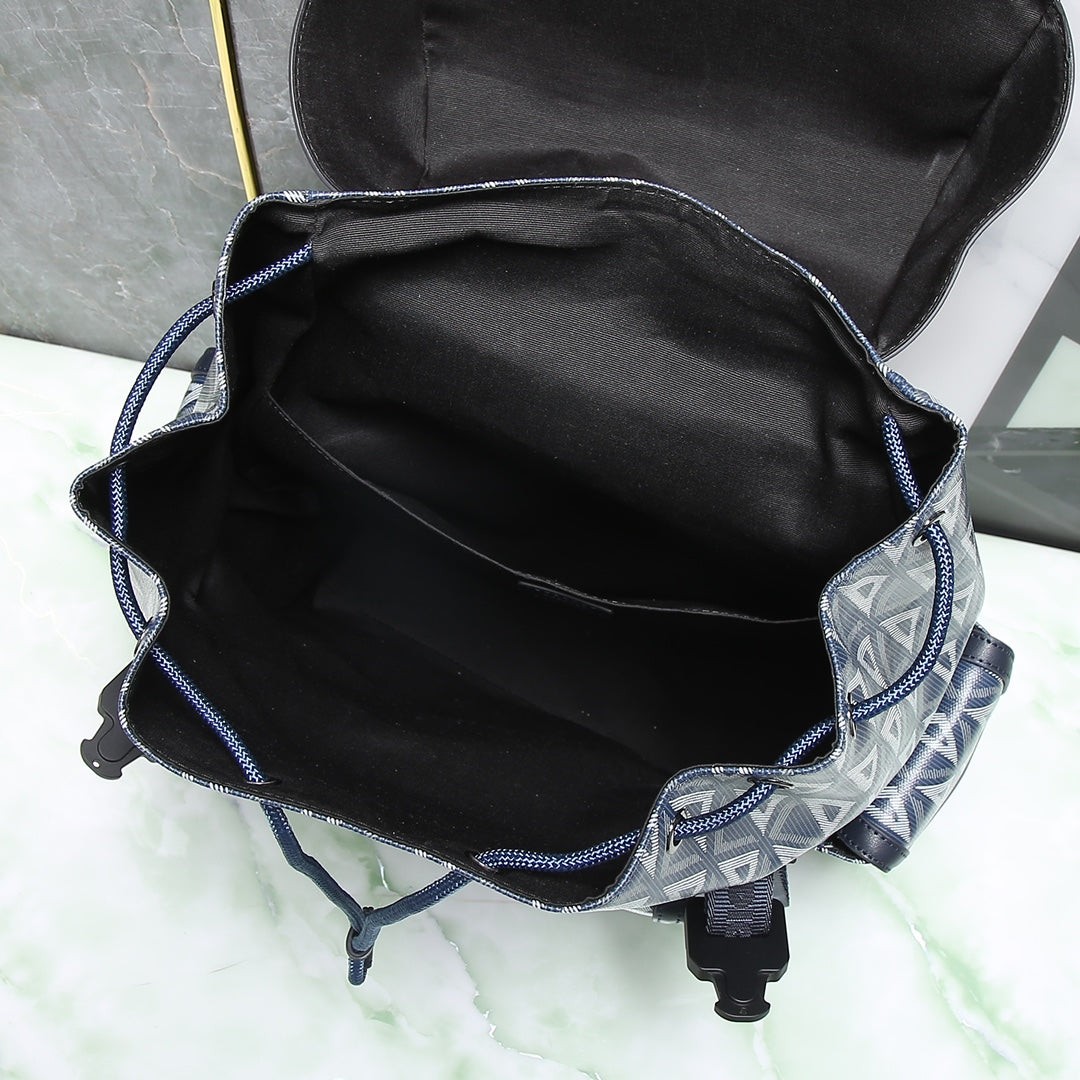 Geometric Print Flap-Top Backpack with Buckle Closures - Blue/Grey