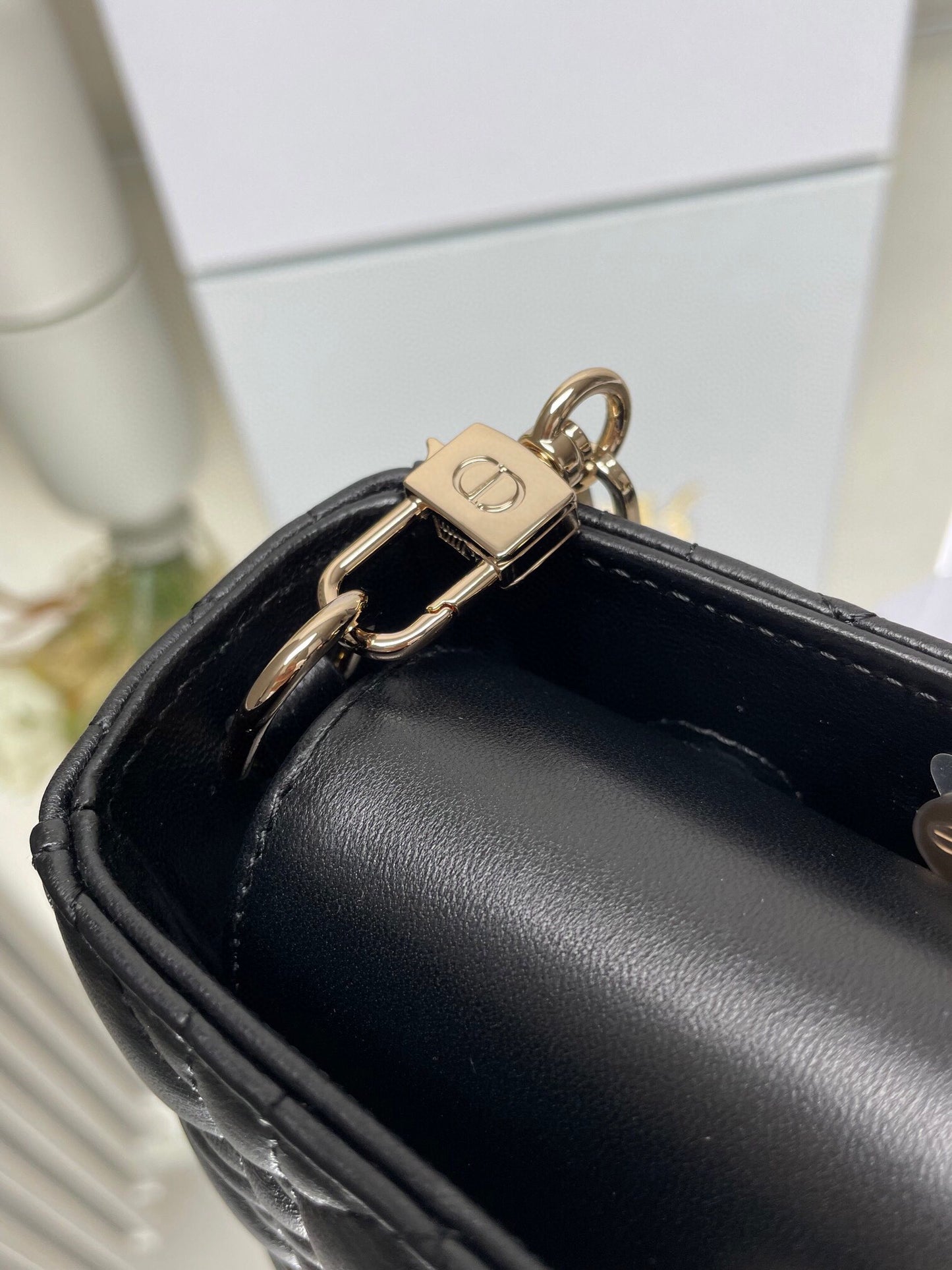 Christian Dior Lady D-Joy Bag - Black Cannage Lambskin with Gold-Finish Metal Charms