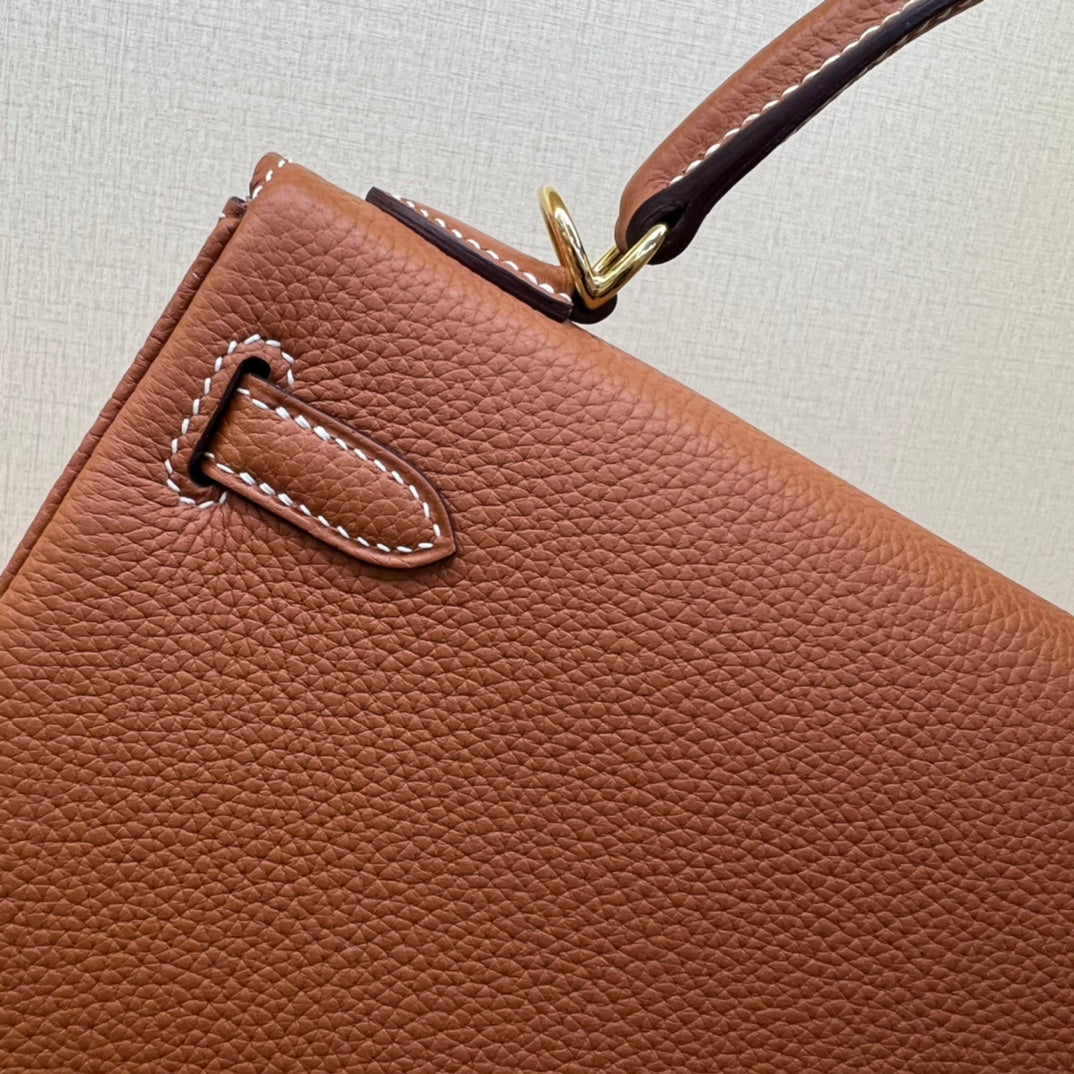 Classic Tan Leather Top Handle Handbag - Structured Luxury Satchel with Gold Hardware