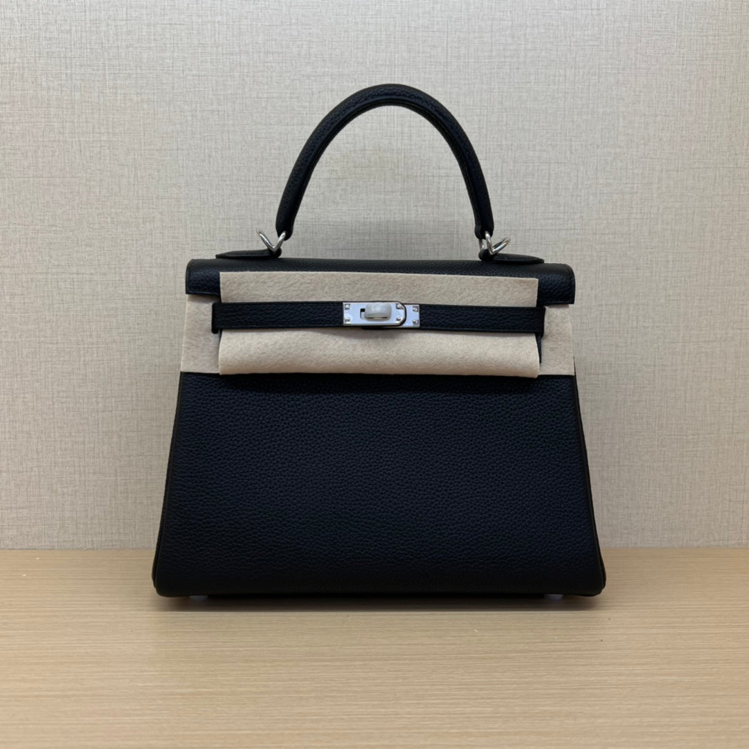 Luxury Black and Beige Top Handle Leather Handbag - Elegant Designer Style