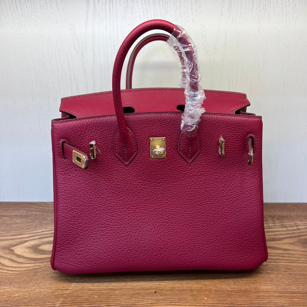 Premium Red Grained Leather Handbag - Elegant Top-Handle Tote for Women