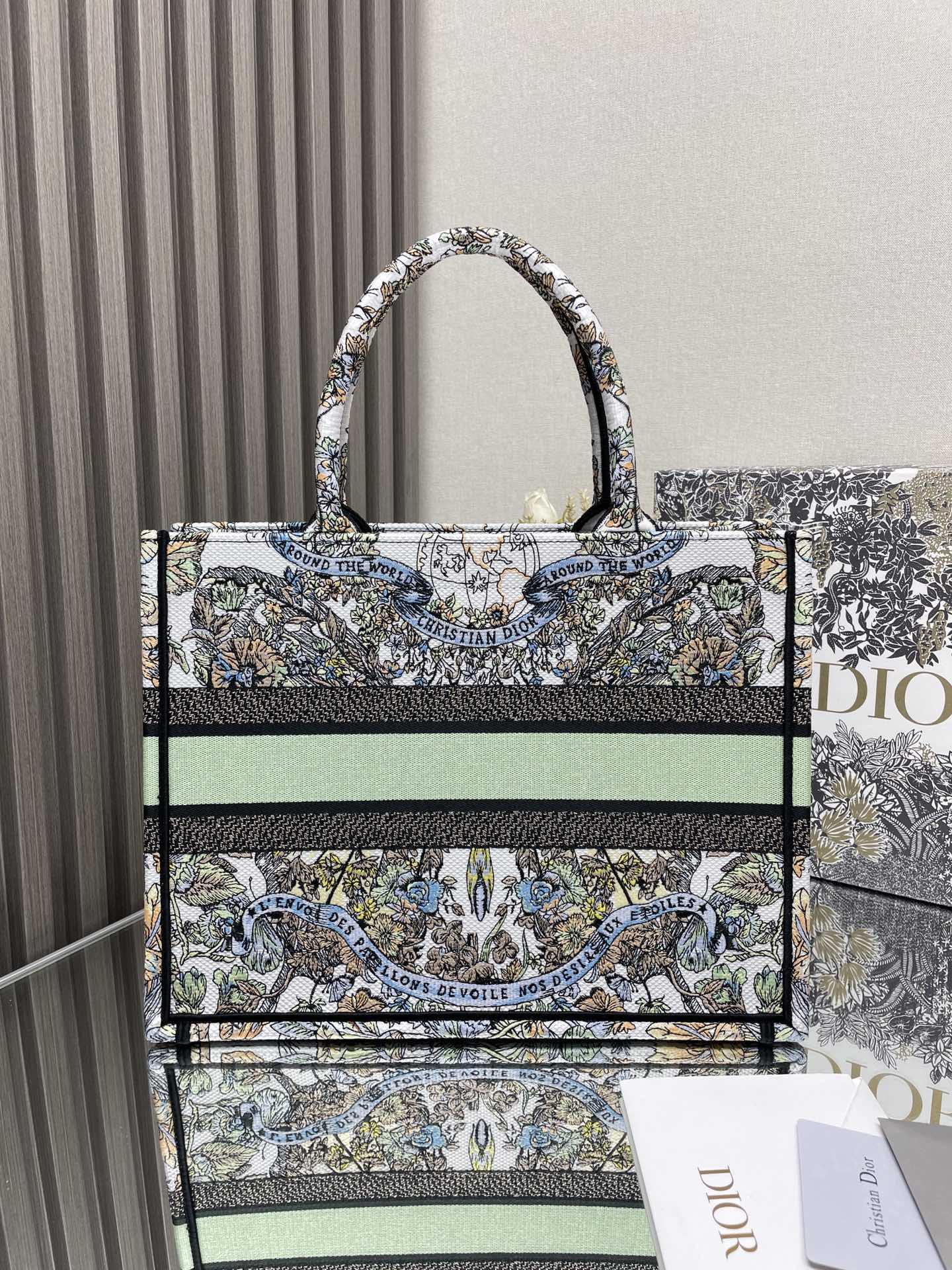 Christian Dior Large Book Tote Multi-Color Intricate Patterned Canvas Bag