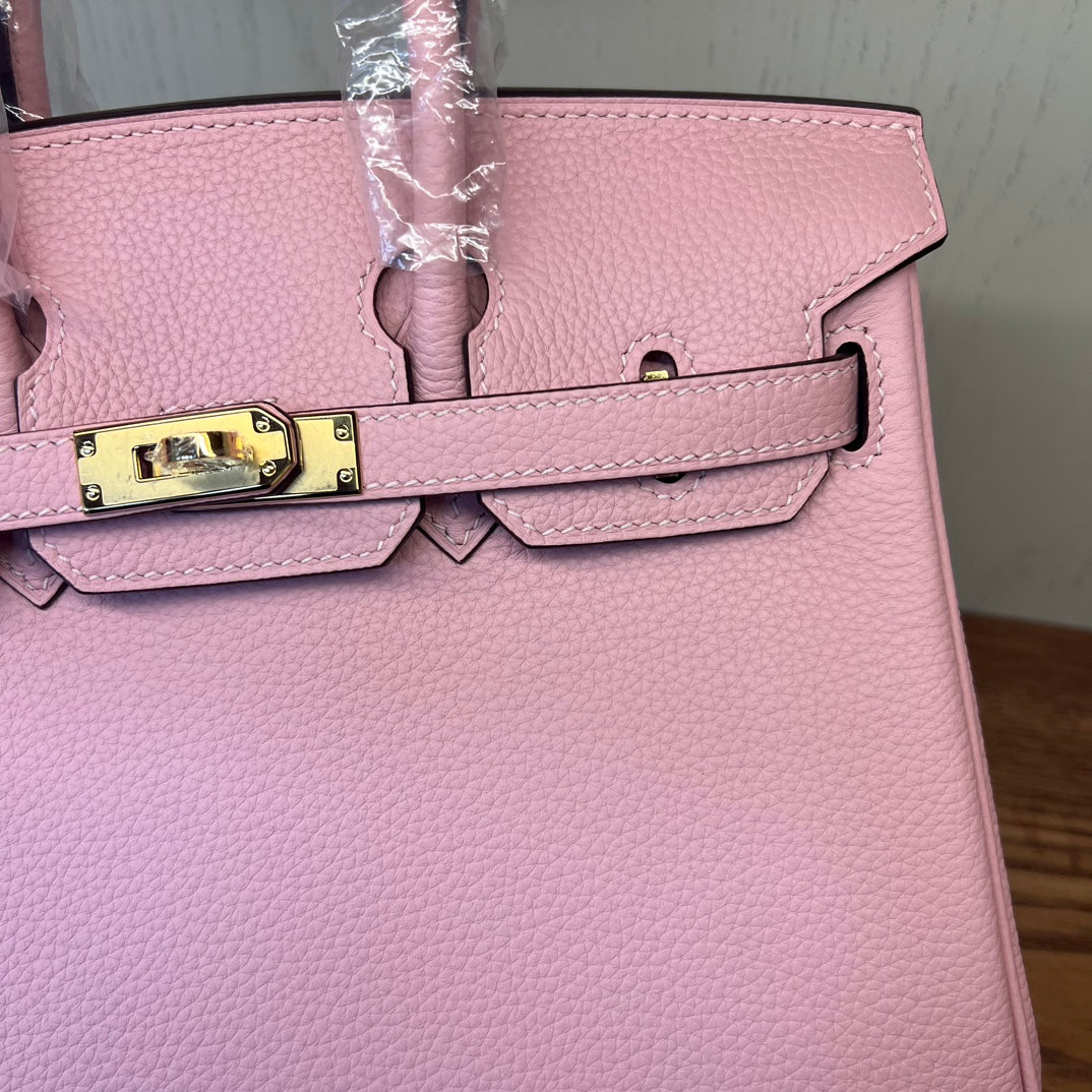Luxury Pink Pebbled Leather Handbag - Elegant Grained Leather Tote with Protective Feet