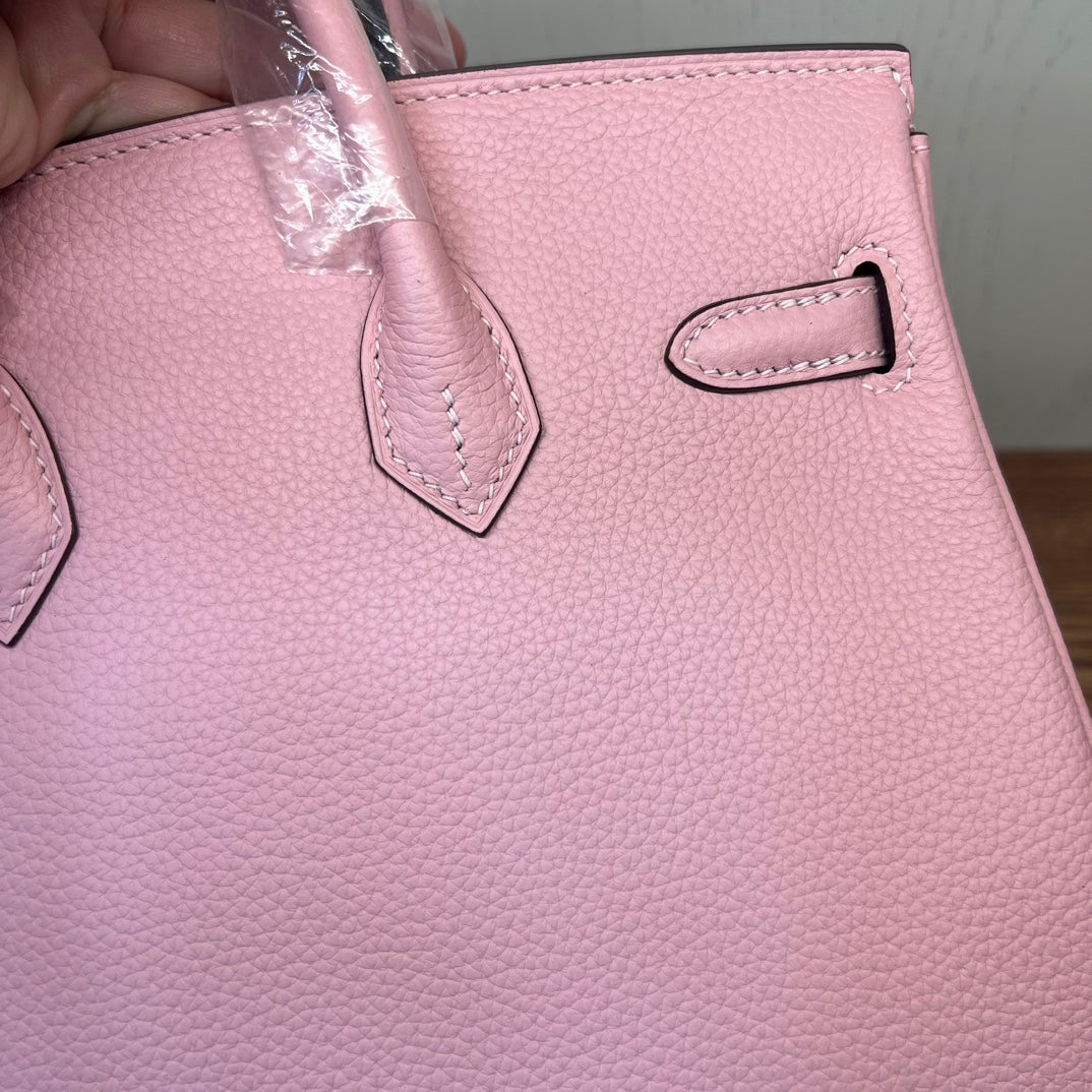 Luxury Pink Pebbled Leather Handbag - Elegant Grained Leather Tote with Protective Feet
