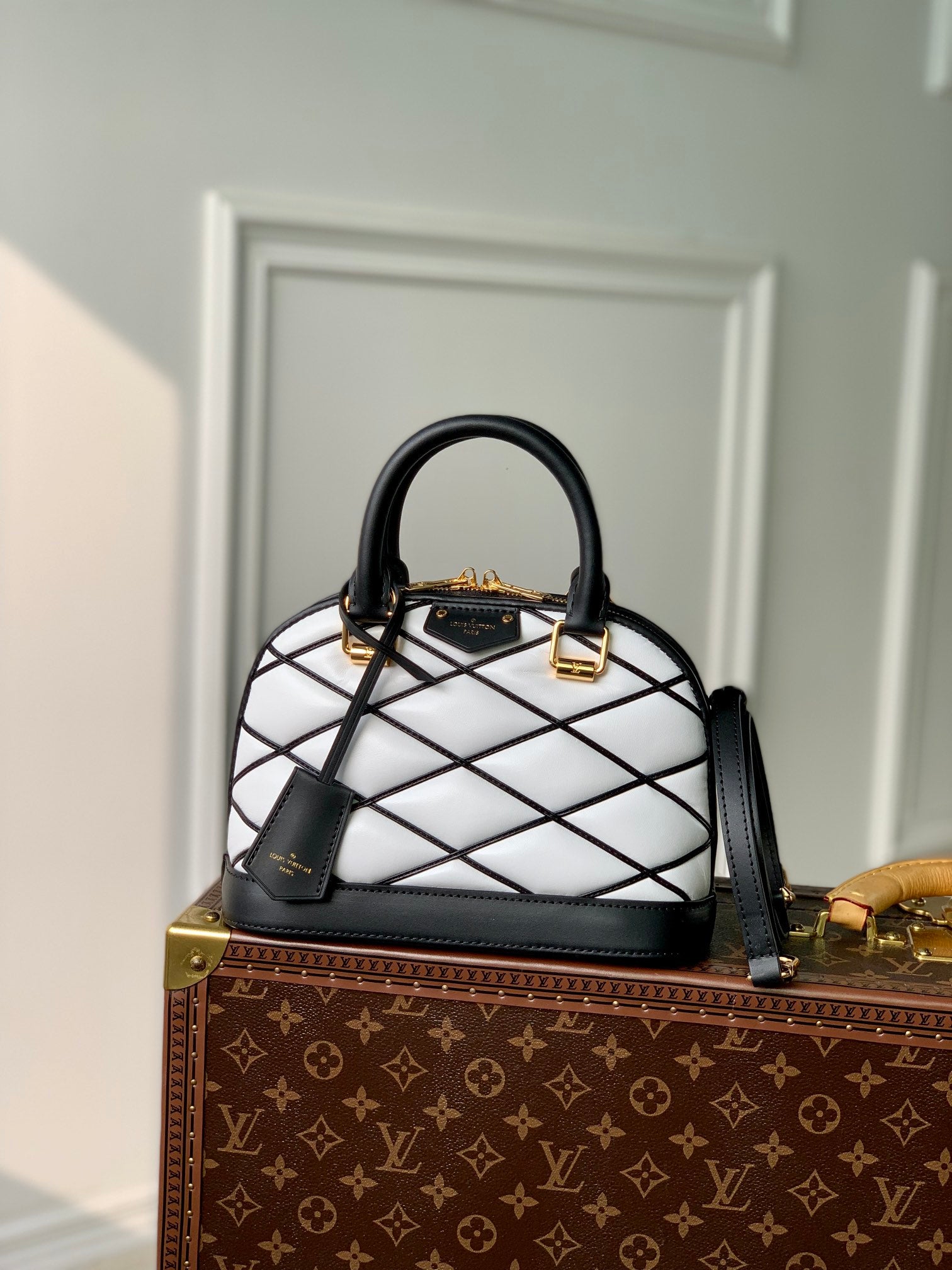 Louis Vuitton Alma BB Malletage Quilted Leather Handbag - Black & White