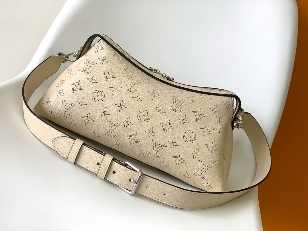 Louis Vuitton Bella Mahina Perforated Leather Beige Handbag with Silver Chain