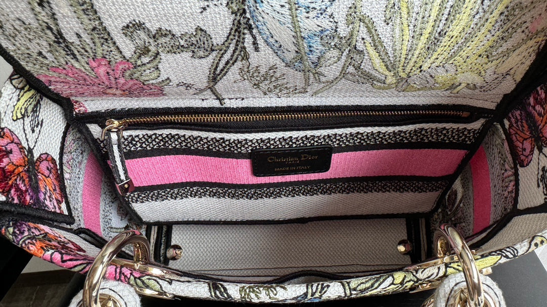 Christian Dior Medium Lady D-Lite Bag with Butterfly Around the World Embroidery