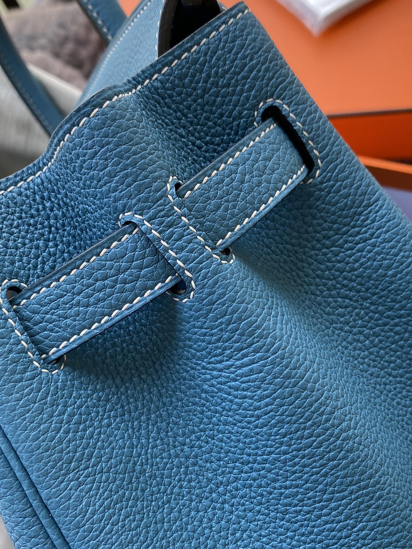 Hermès Birkin 25 Blue Leather Handbag with Palladium Hardware and Bag Charm