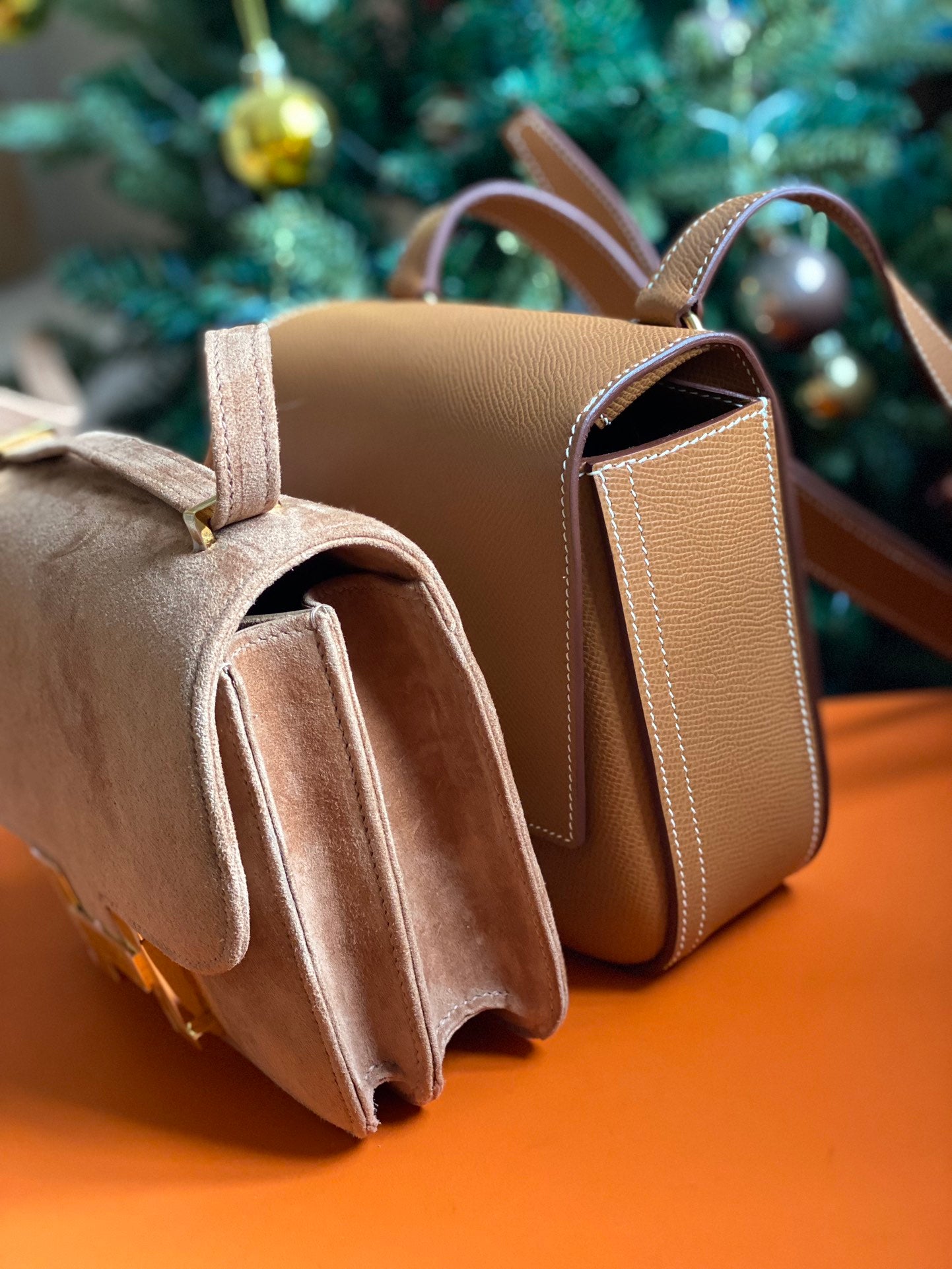 Hermes Constance Suede and Della Cavalleria Leather Handbags - Luxury Duo