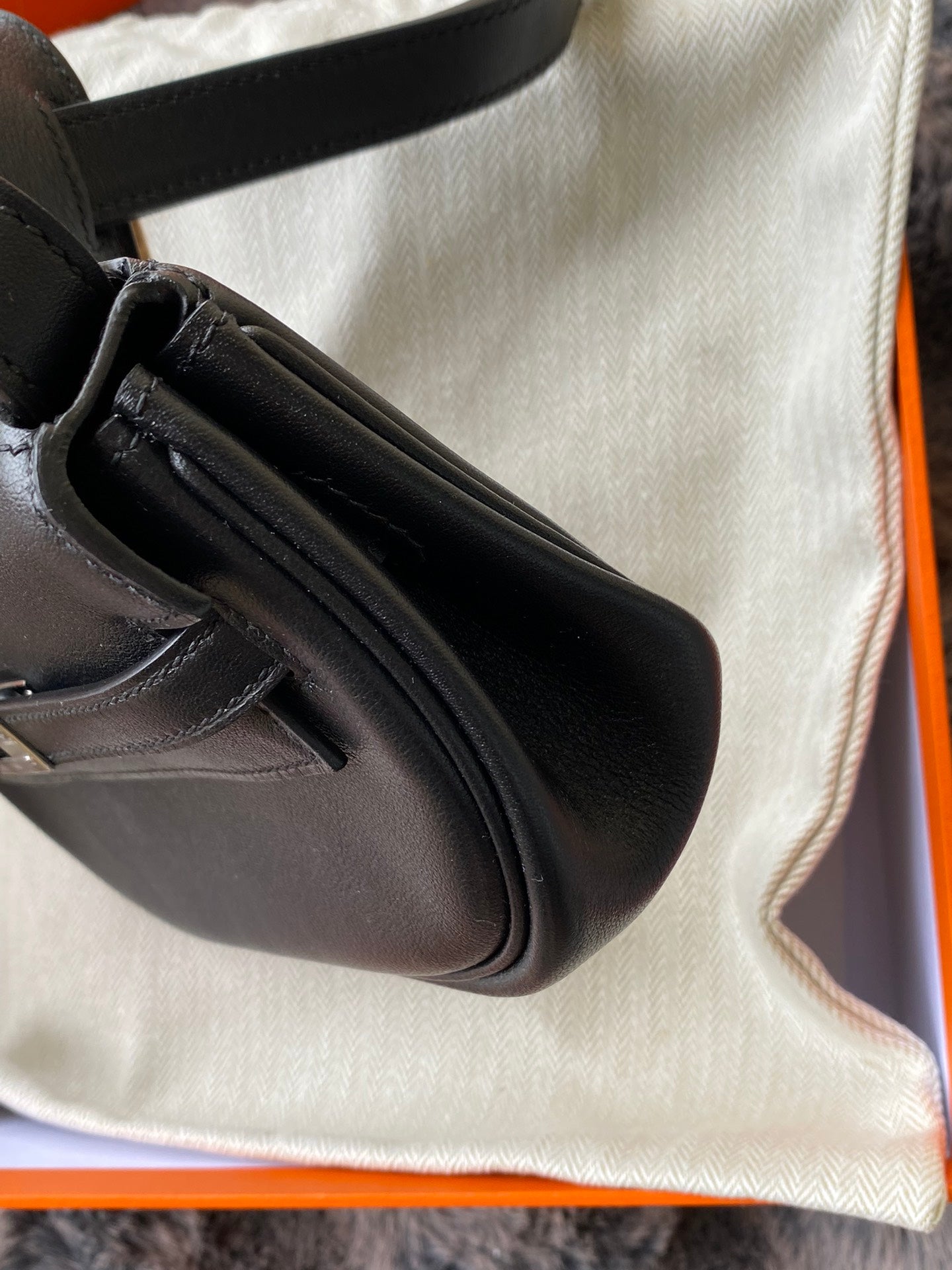 Hermès Kelly Danse Black Leather Shoulder Bag with Miniature Pouch Charm