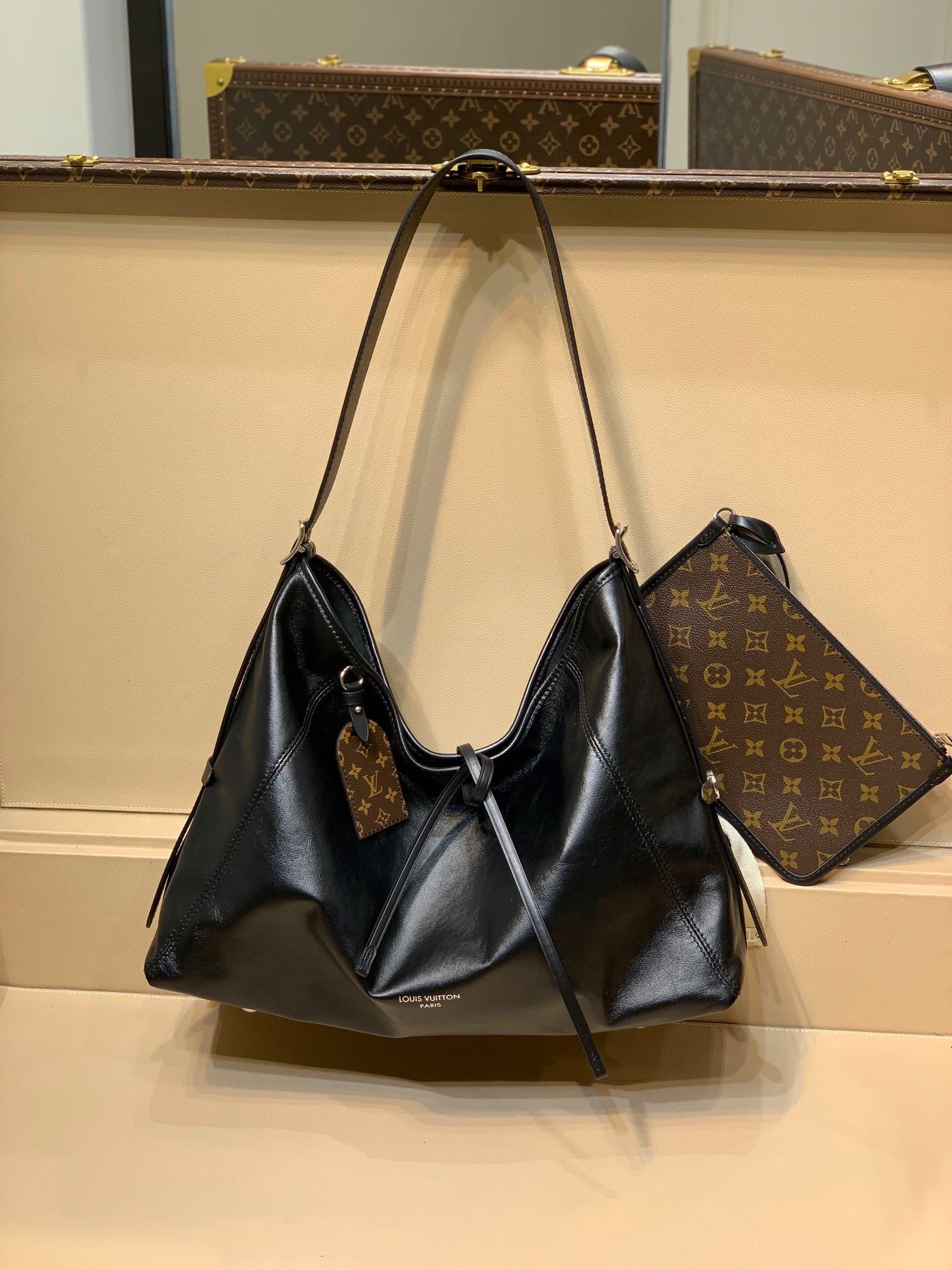 Louis Vuitton Low Key Hobo MM Black Calfskin Leather Shoulder Bag