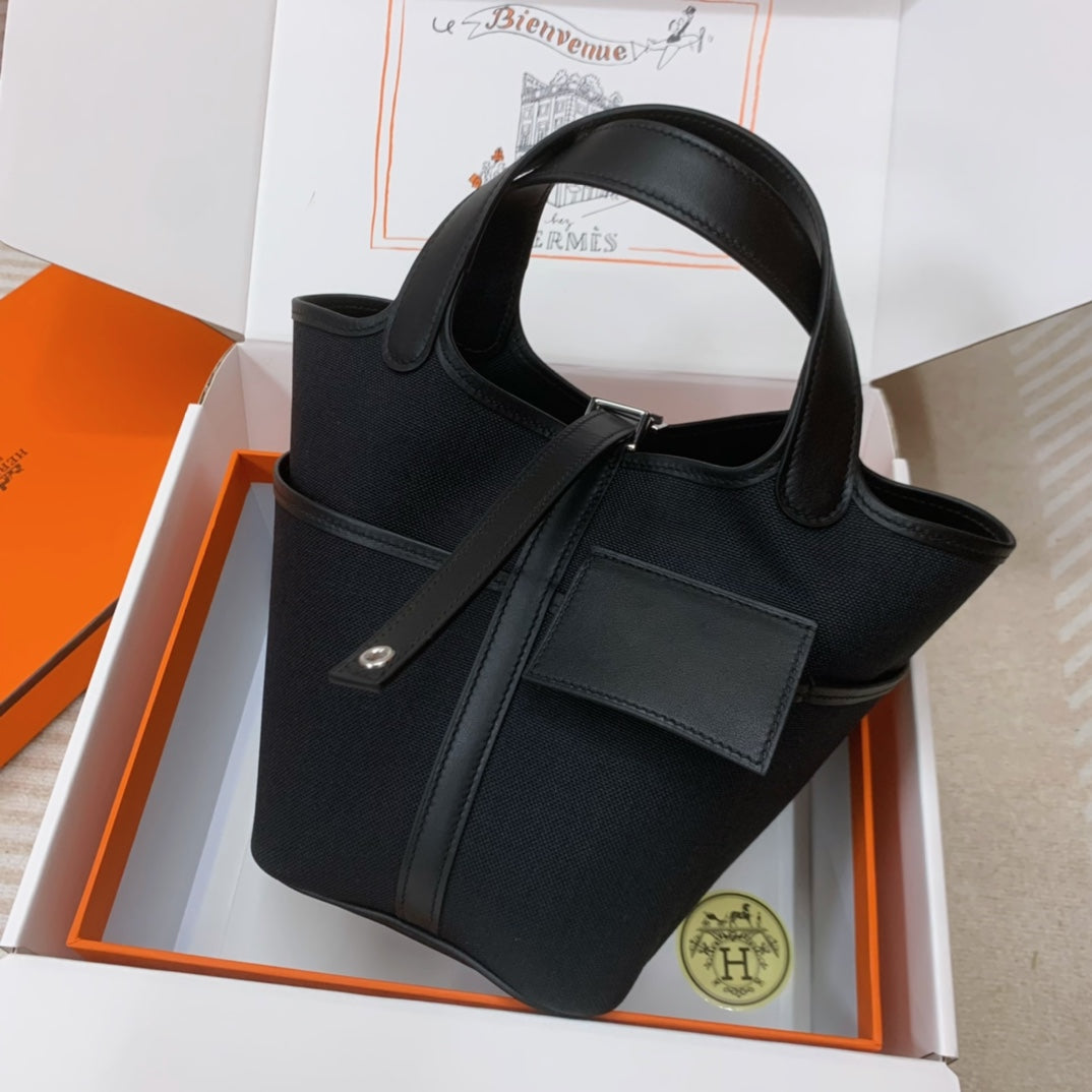 Hermès Picotin Cargo 18 Bag - Black Canvas &amp; Swift Leather