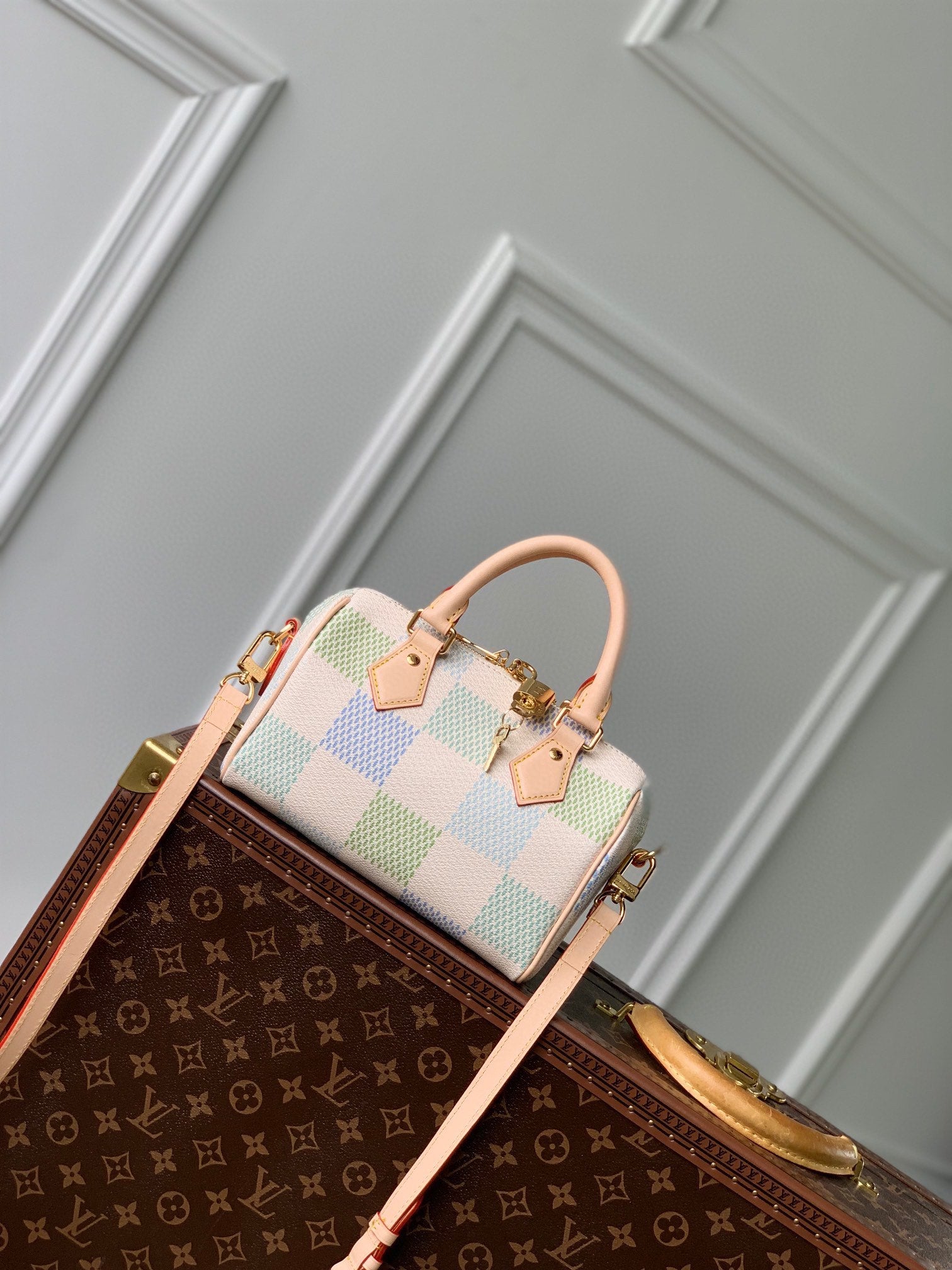 Louis Vuitton Nano Speedy Handbag - Pastel Damier Azur Canvas - Green & Blue