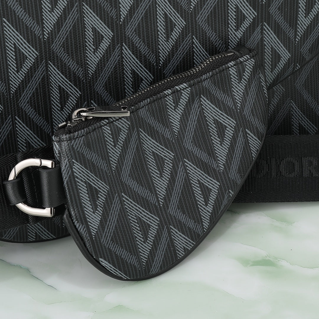 Dior Black CD Diamond Canvas Saddle Pouch Crossbody Bag