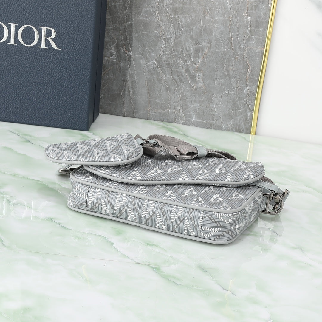 Dior Men's Grey CD Diamond Canvas Messenger Bag with Detachable Pouch