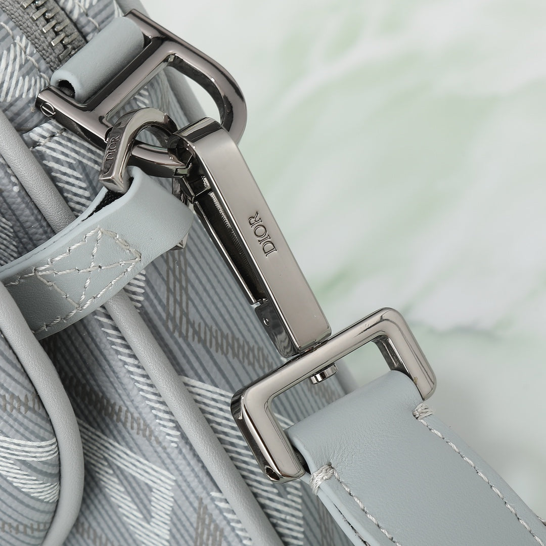 Dior Men's Grey CD Diamond Canvas Messenger Bag with Detachable Pouch